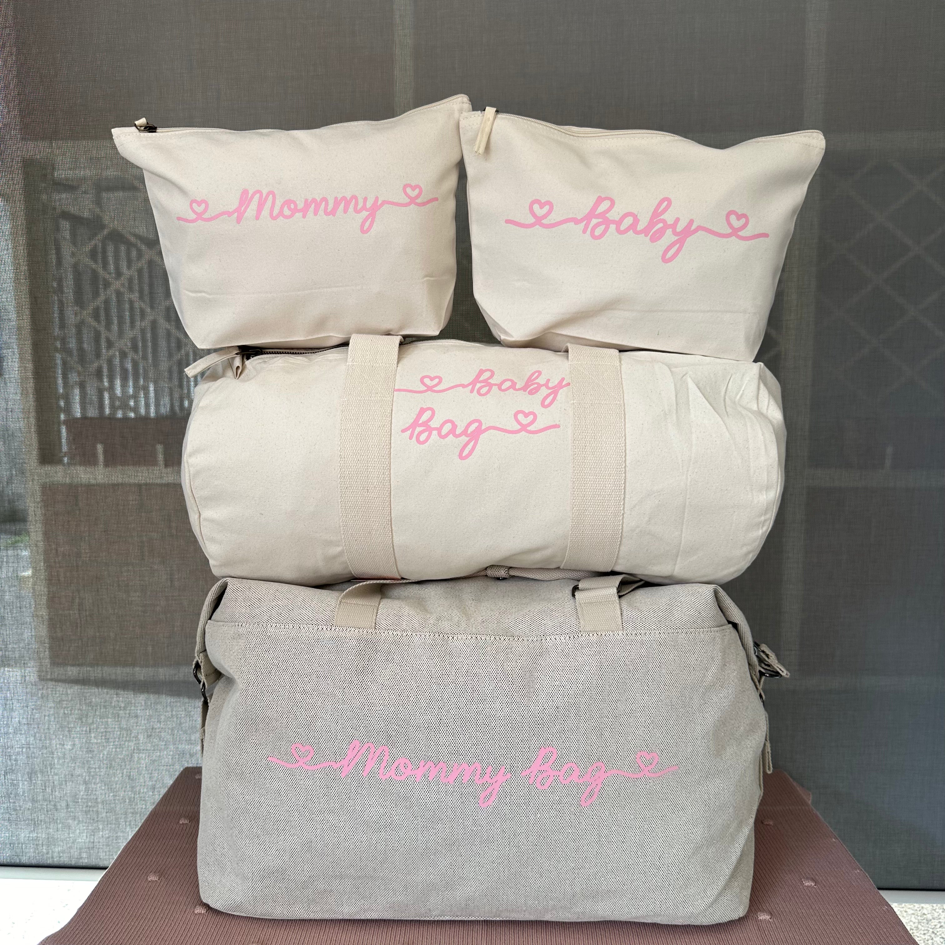 Borsone mamma, 1 borsone baby e 2 Pochette con cuoricini - Be Brave Boutique