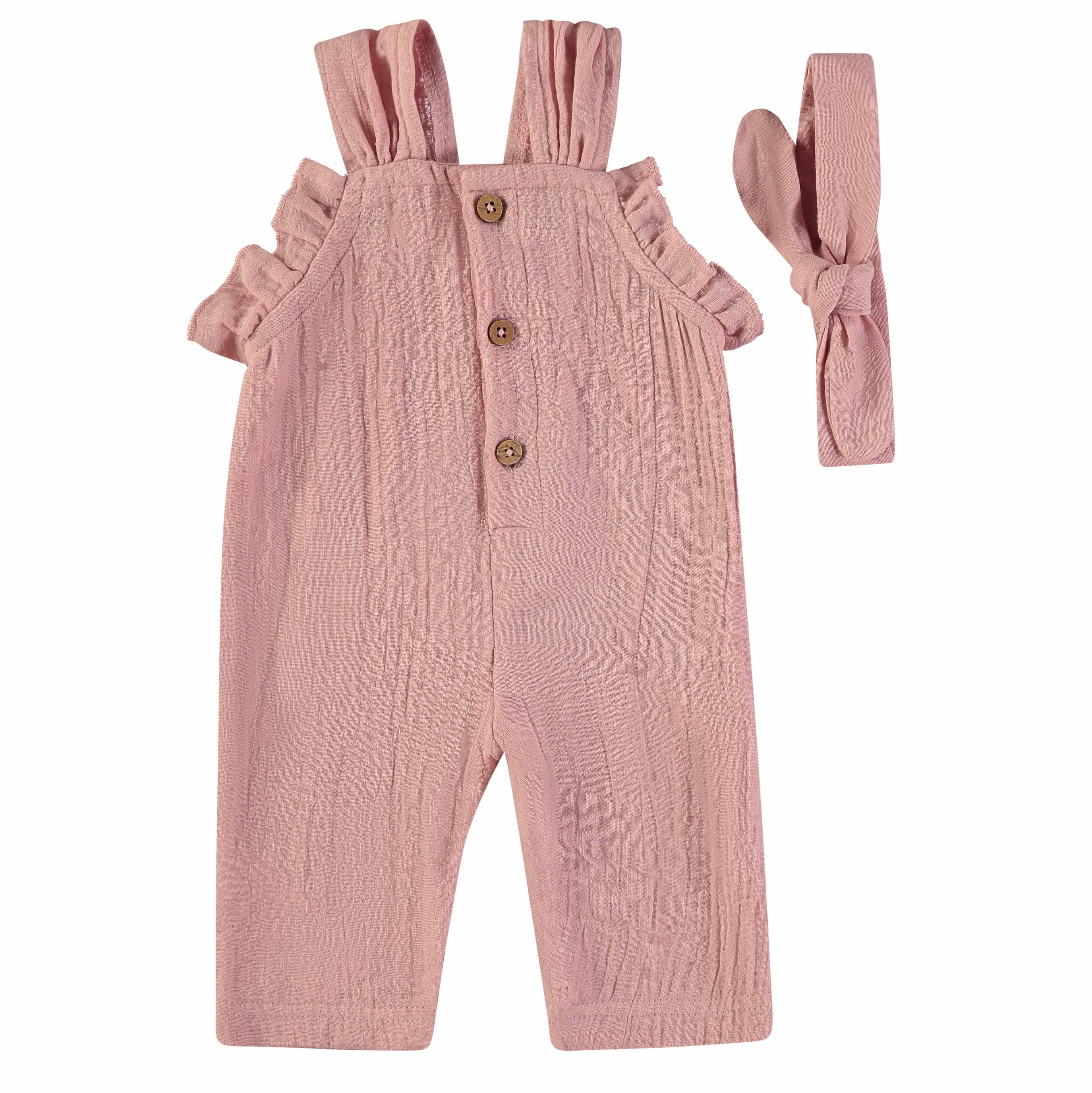 Completo in cotone per bambini salopette rosa