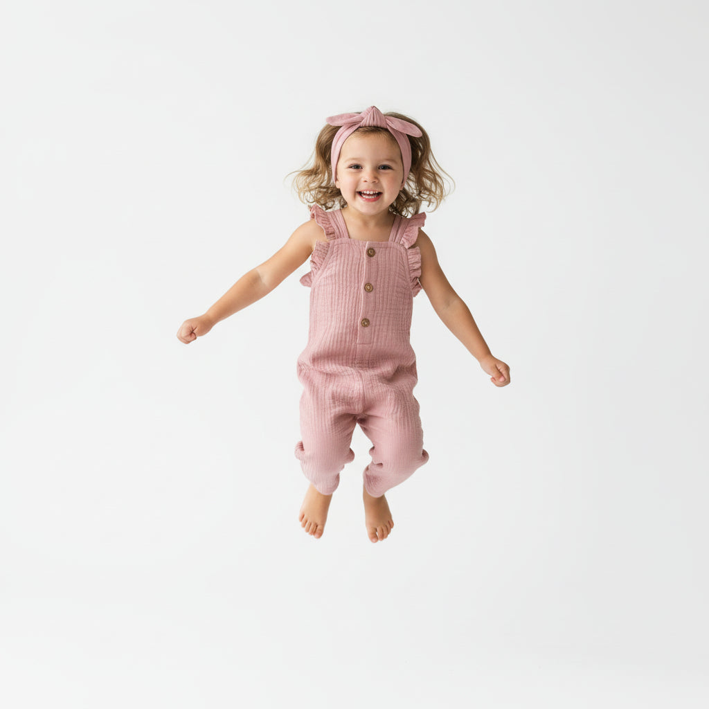 Completo in cotone per bambini salopette rosa