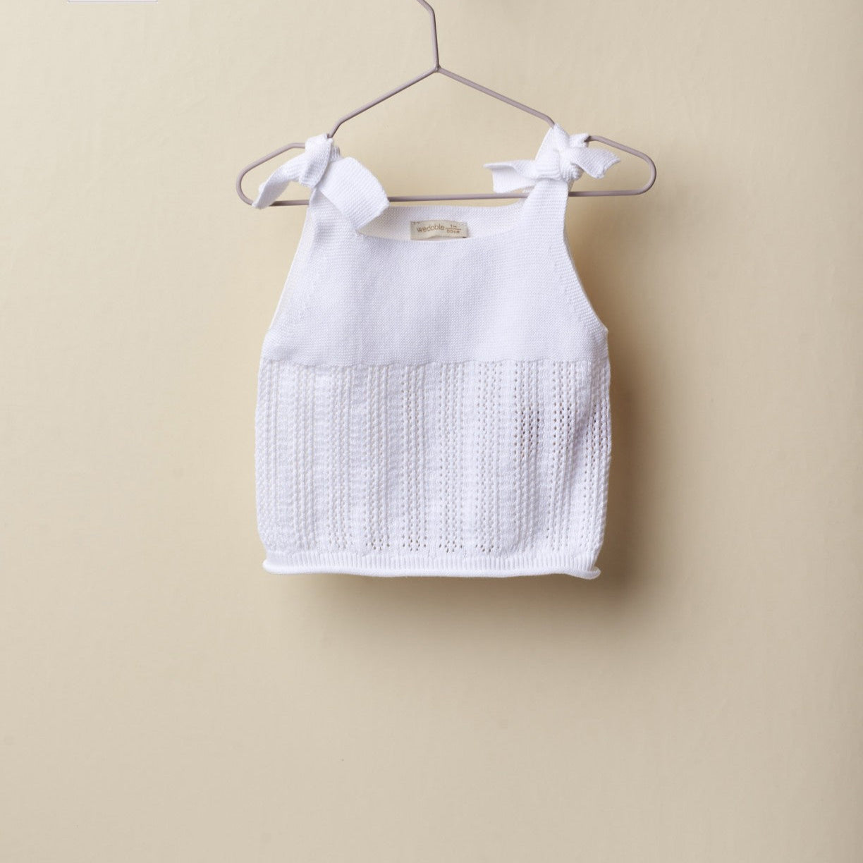 Canotta bianca con fiocco in morbido cotone lavorato - Be Brave Boutique