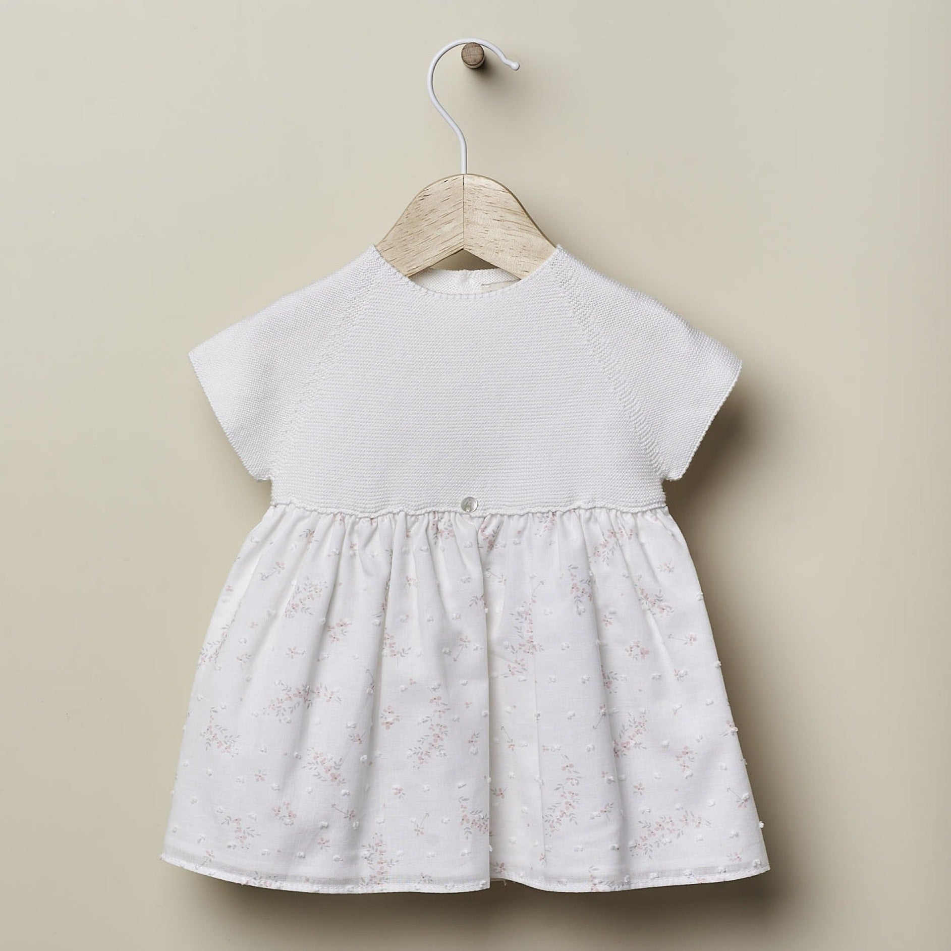 Abito in maglia e cotone per bambini BIANCO FIORI ROSA - Be Brave Boutique