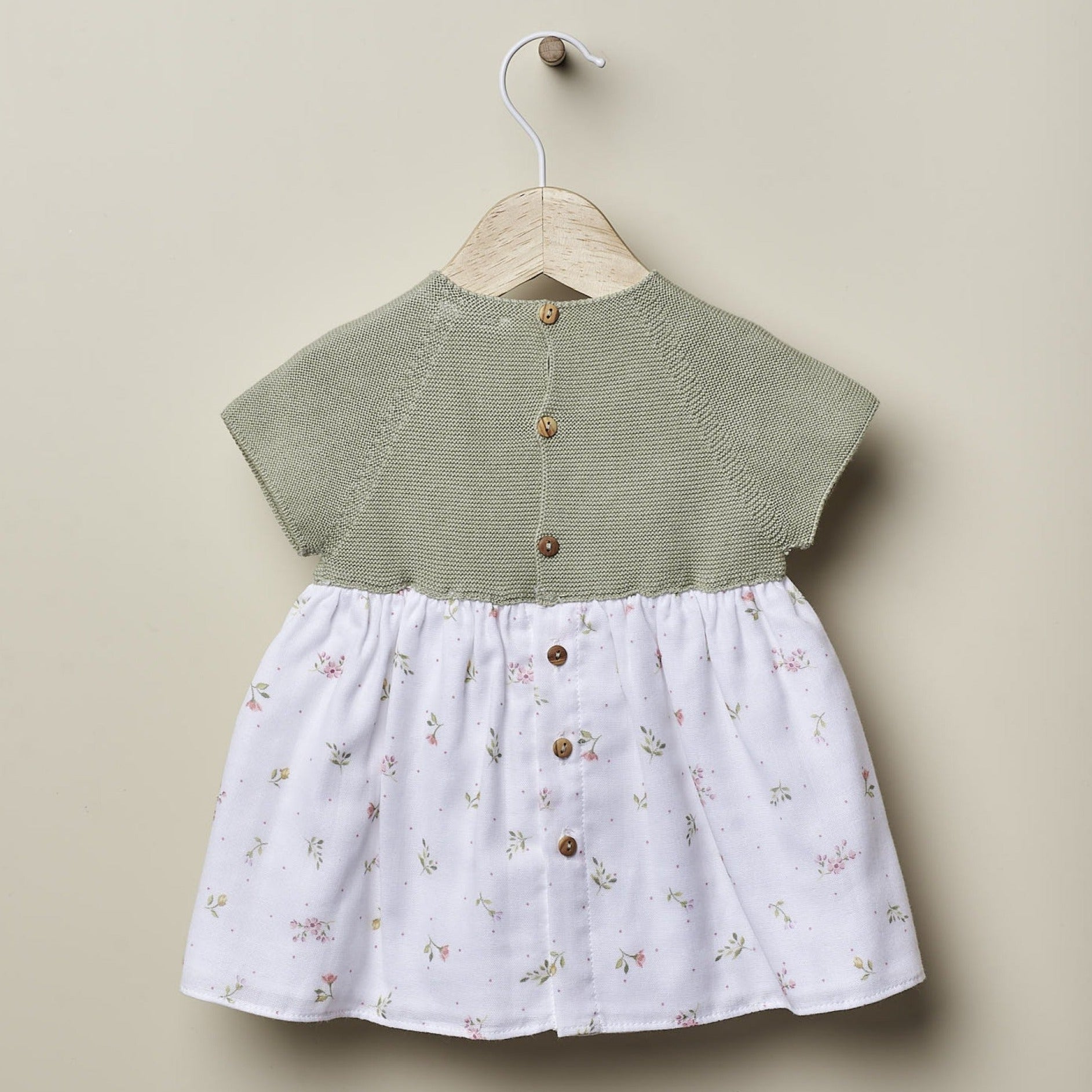 Abito in maglia e cotone per bambini verde/fiori - Be Brave Boutique