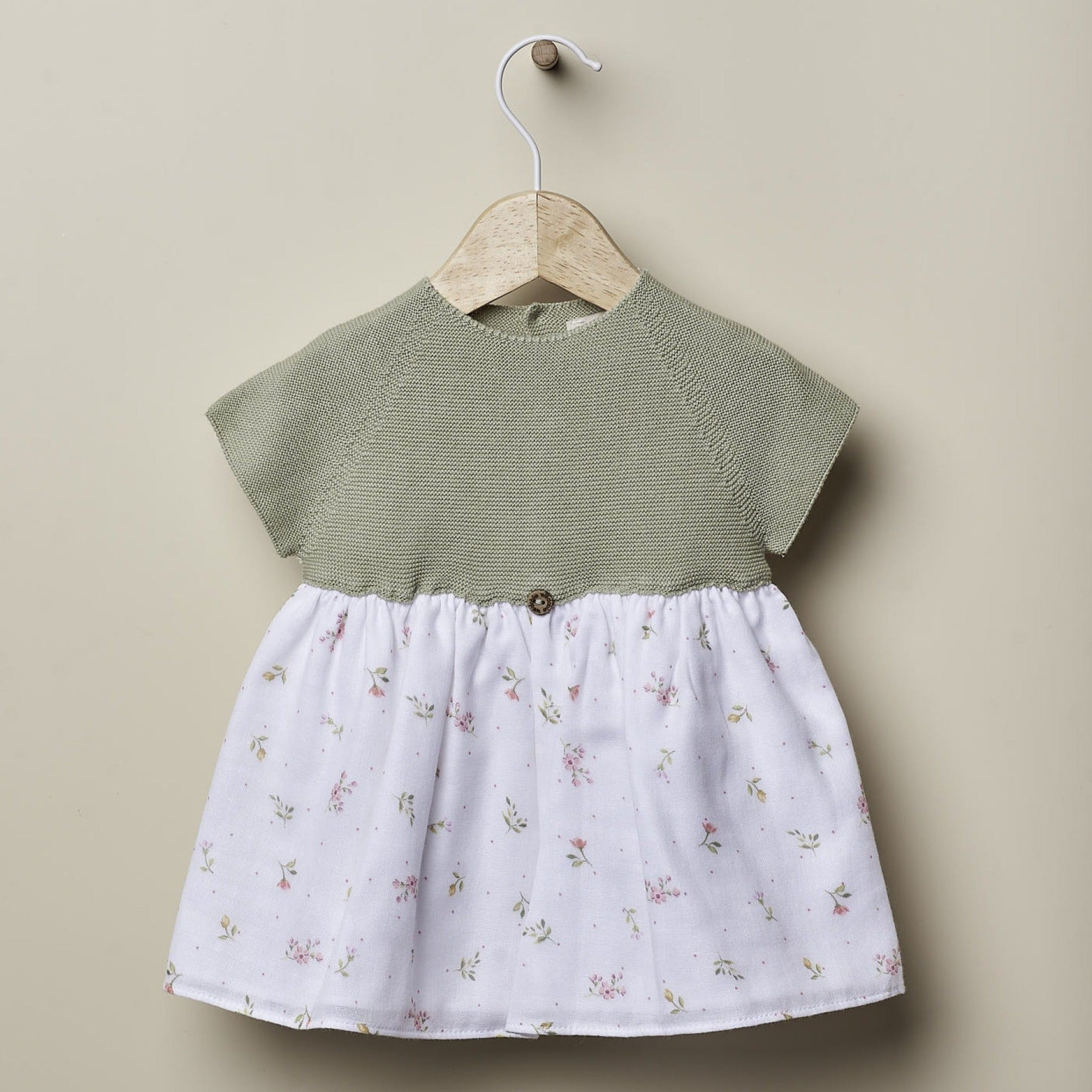 Abito in maglia e cotone per bambini verde/fiori - Be Brave Boutique