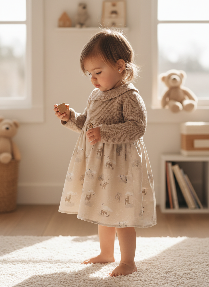 Abito per bambina in Lana Merinos Woodland Animals