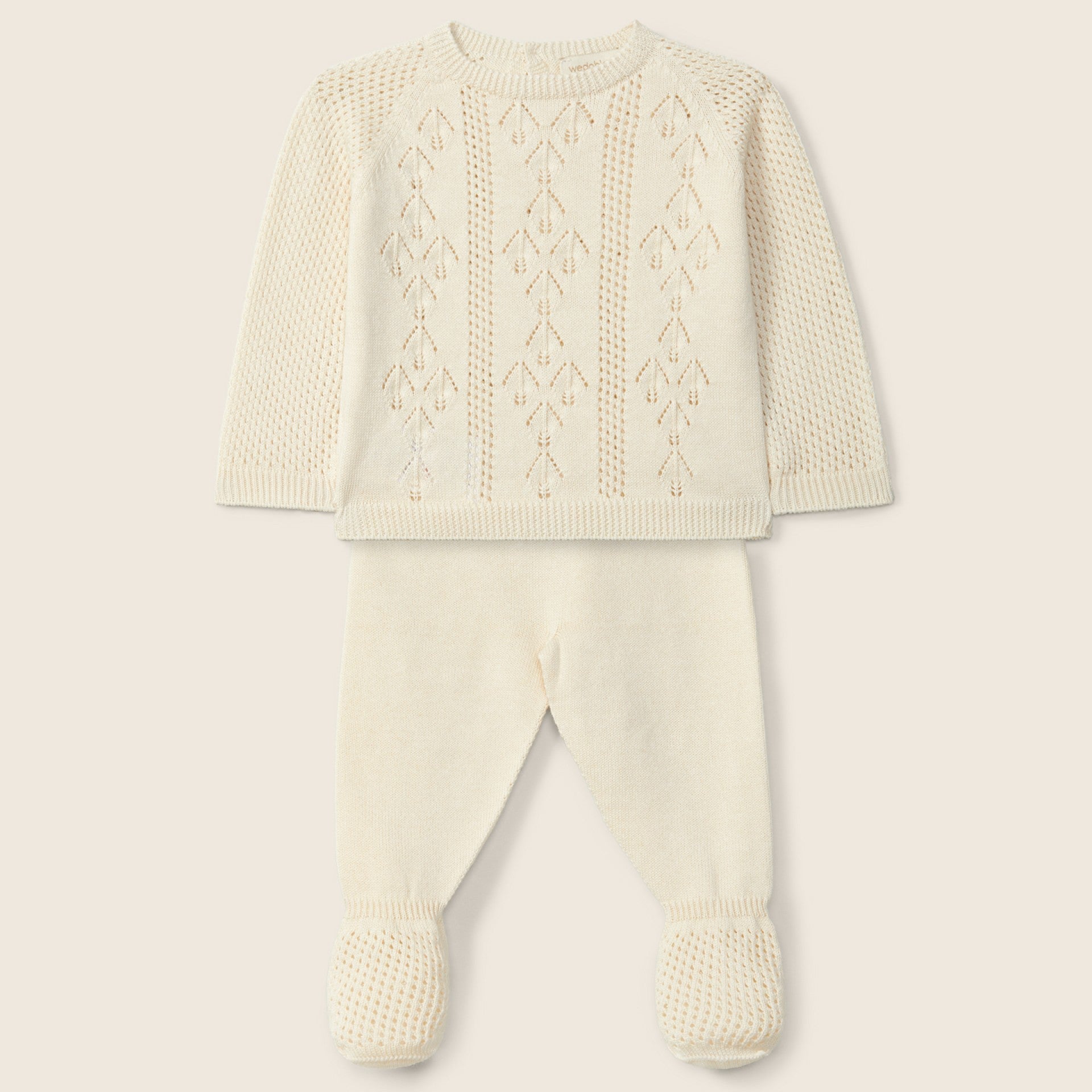 Completo Nascita maniche lunghe lavorato a maglia in cotone biologico | AMORE SENZA LIMITI