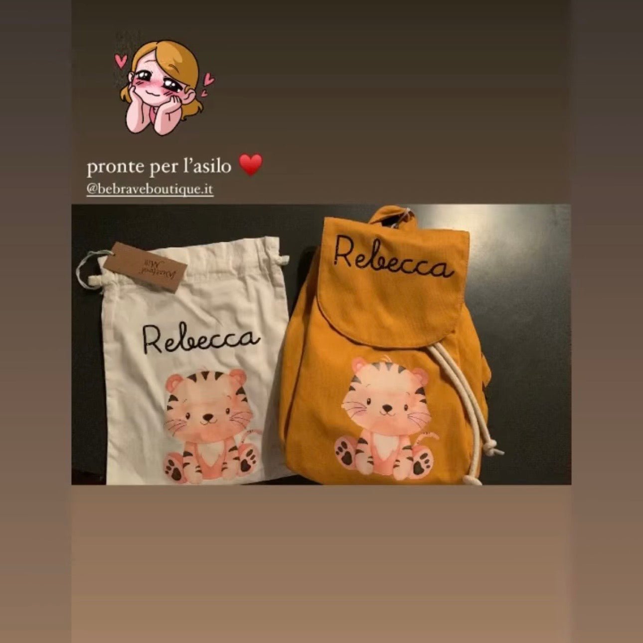 Mini Zaino asilo personalizzabile in cotone Tigrotto - Be Brave Boutique