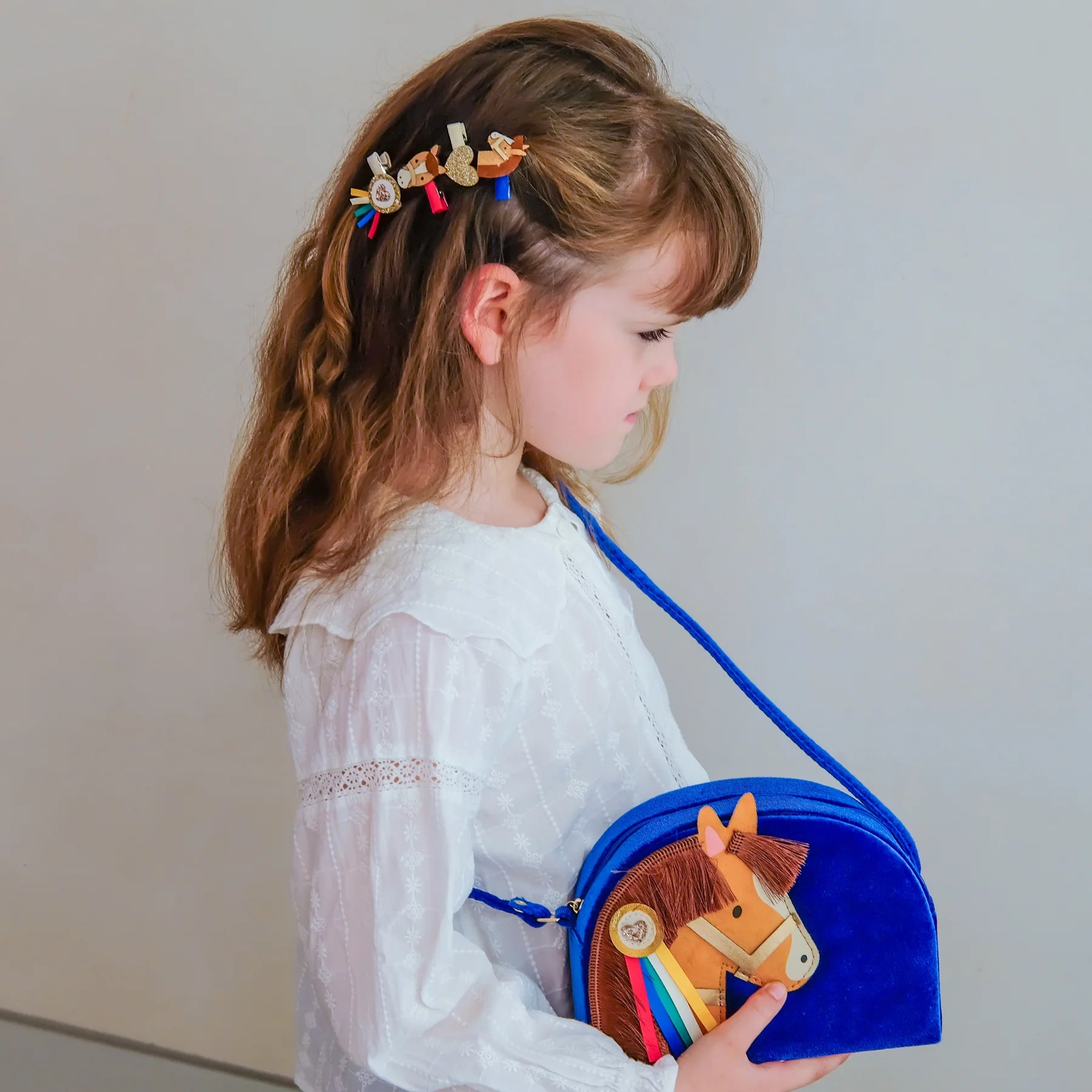 Borsa per Bambine in velluto Blu Pony