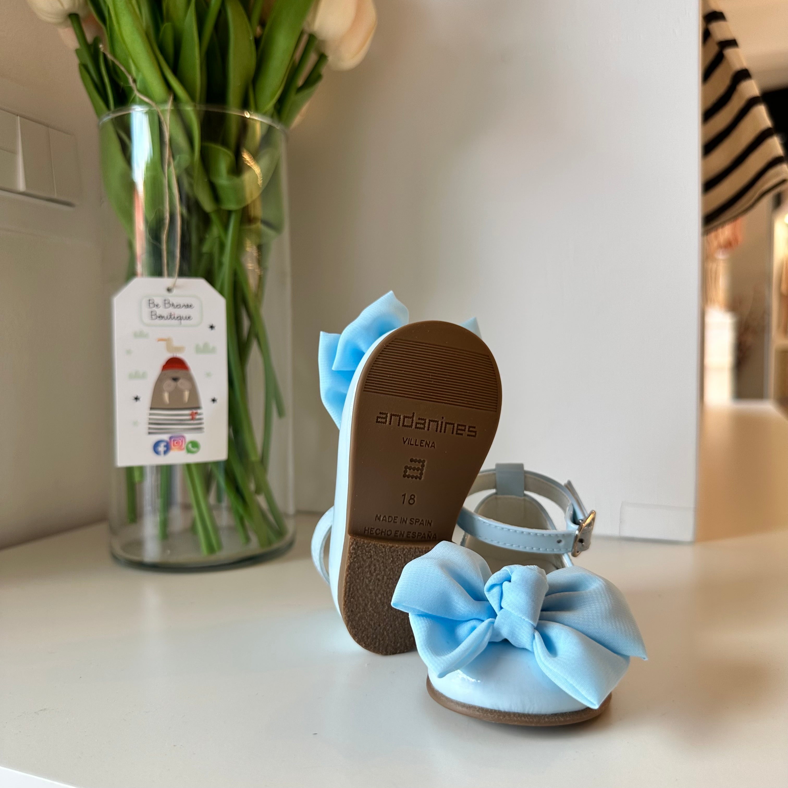 ANDANINES Ballerine Eleganti con fiocco davanti Azzurre e plantare anatomico - Be Brave Boutique