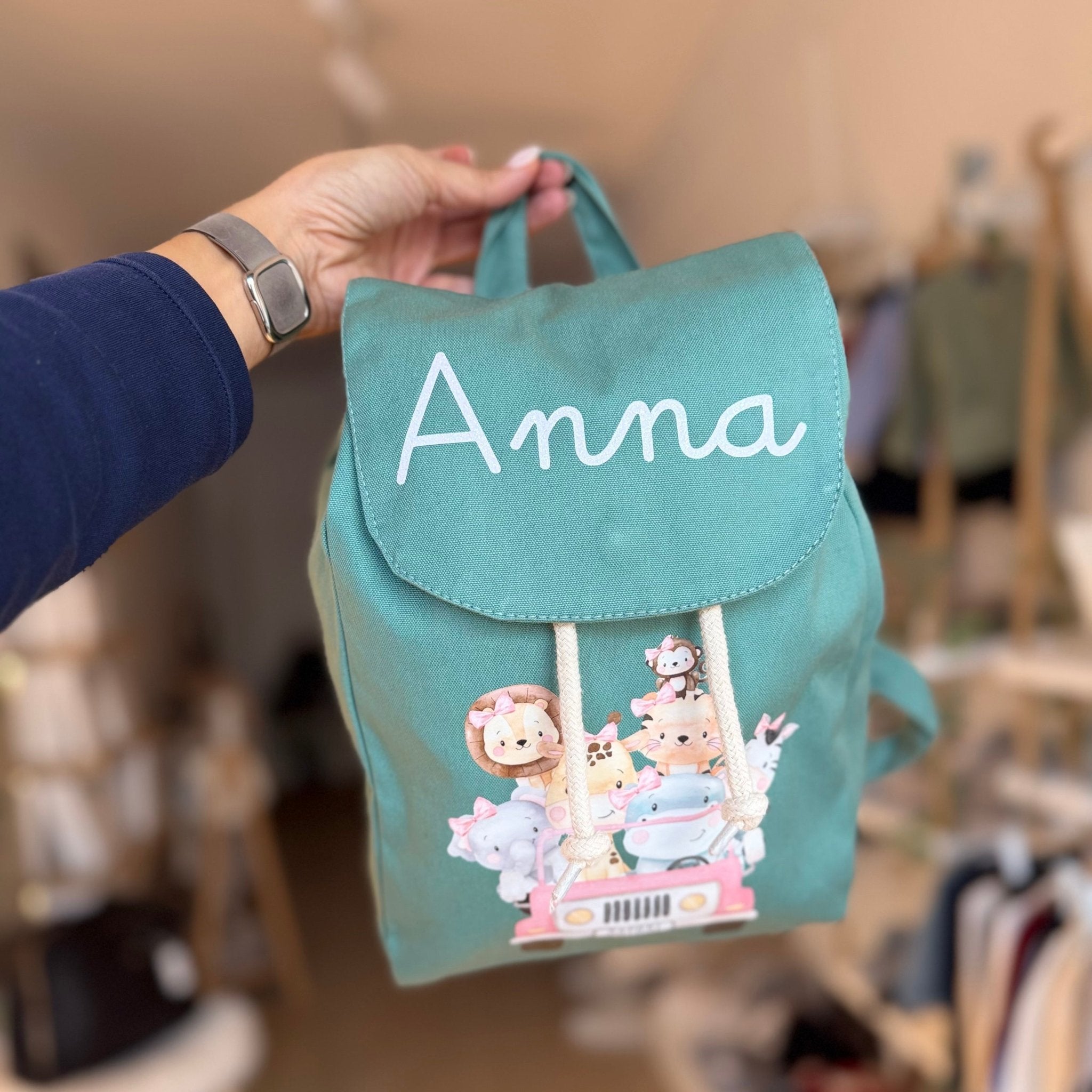 Mini Zaino asilo personalizzabile in cotone Safari Rosa - Be Brave Boutique