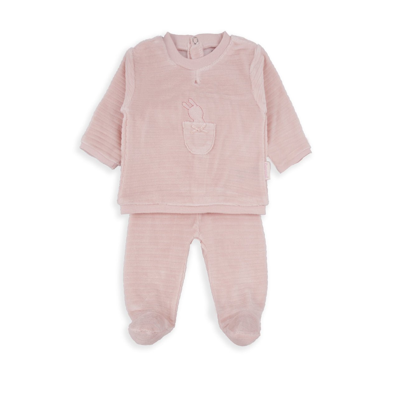 Coordinato Neonato in Ciniglia Rosa con Taschino Coniglietto - Be Brave Boutique