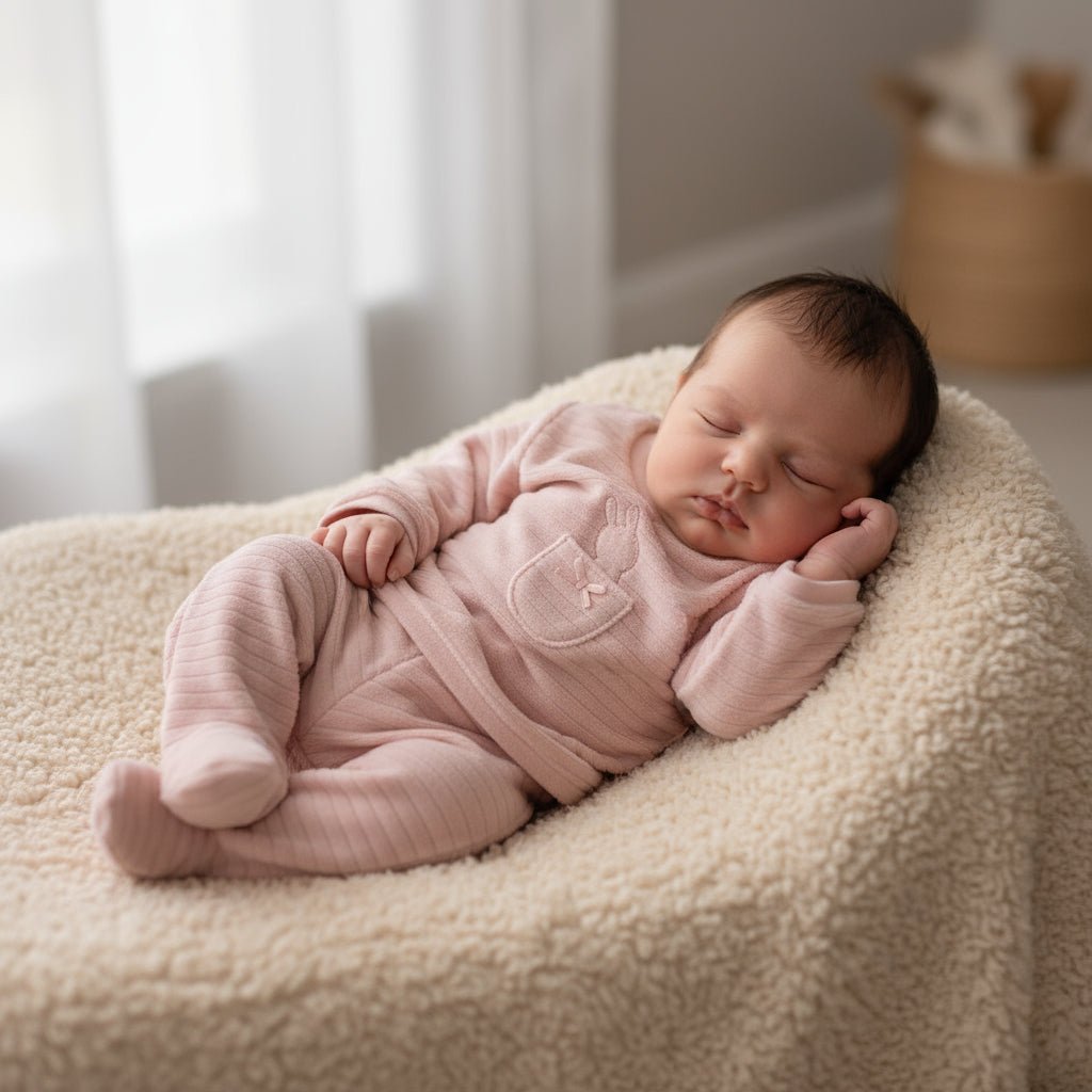 Coordinato Neonato in Ciniglia Rosa con Taschino Coniglietto