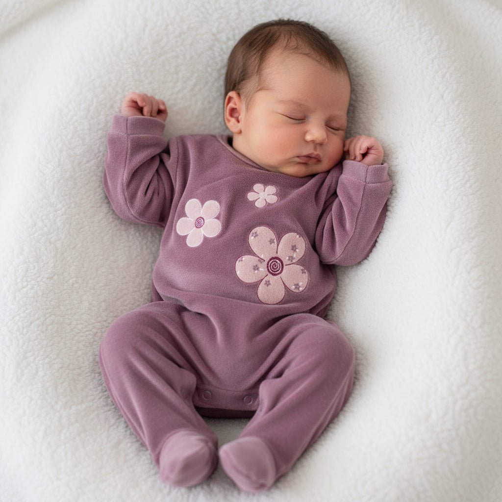 Tutina Neonato in Ciniglia Viola con Fiori