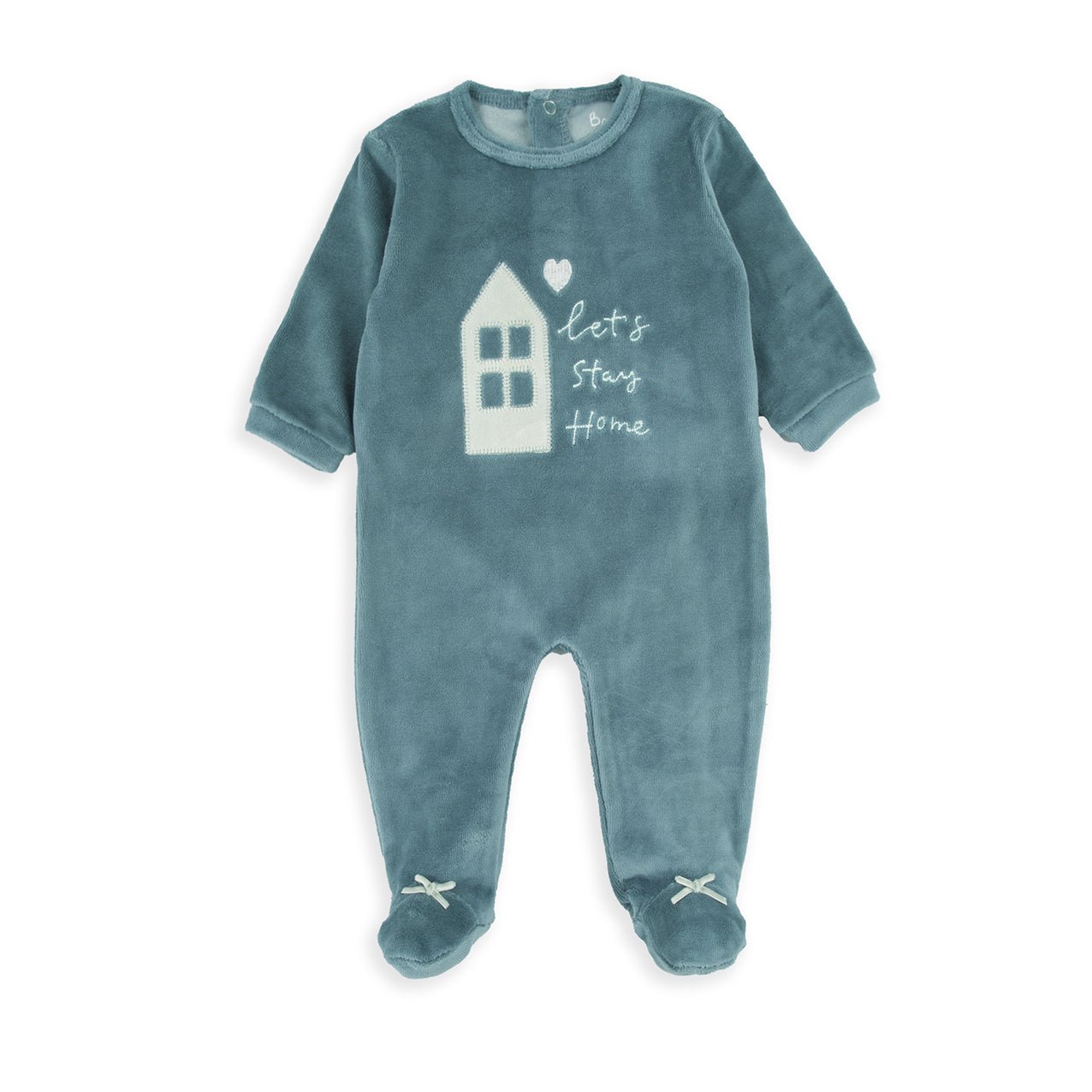 Tutina Neonato in Ciniglia Verde Petrolio “Let’s Stay Home” - Be Brave Boutique