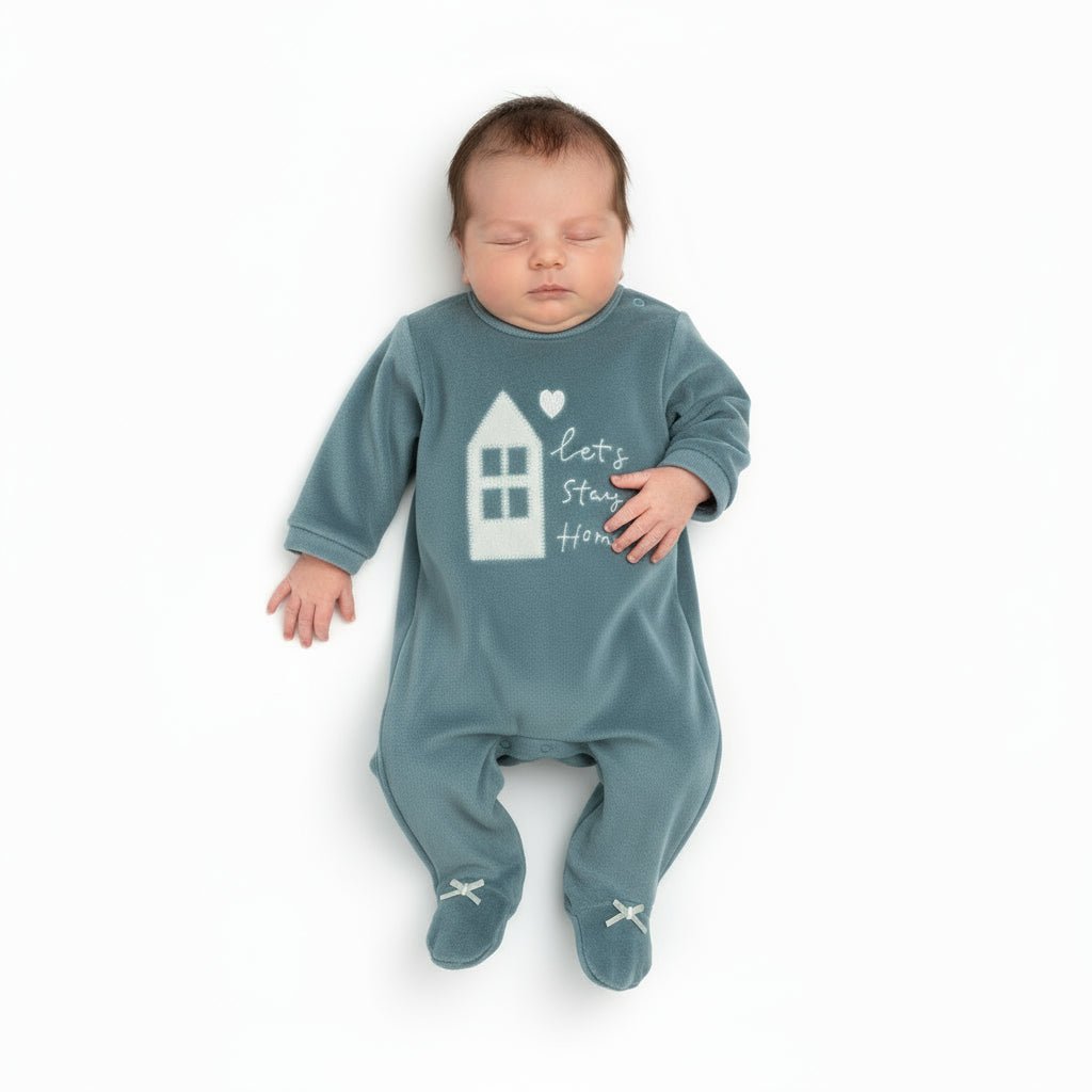 Tutina Neonato in Ciniglia Verde Petrolio “Let’s Stay Home”