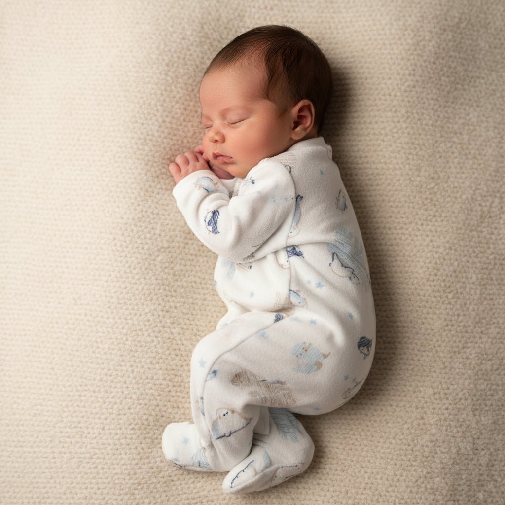 Tutina Neonato in Ciniglia Bianca con Fantasia Orsetti Polari e Pinguini