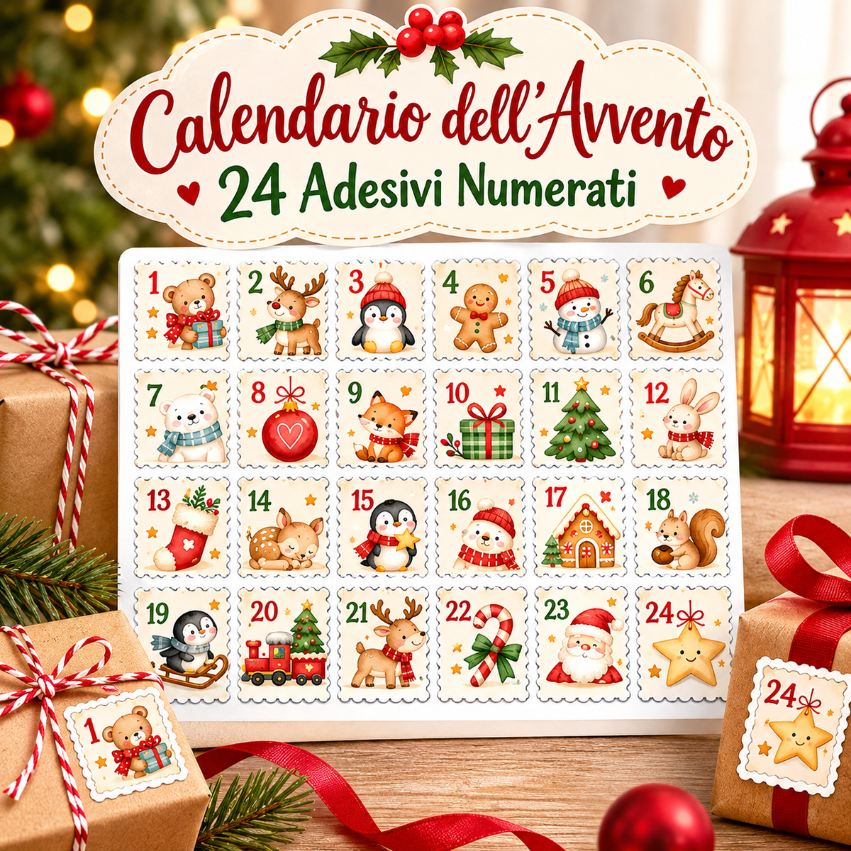 Kit 24 adesivi calendario dell’avvento