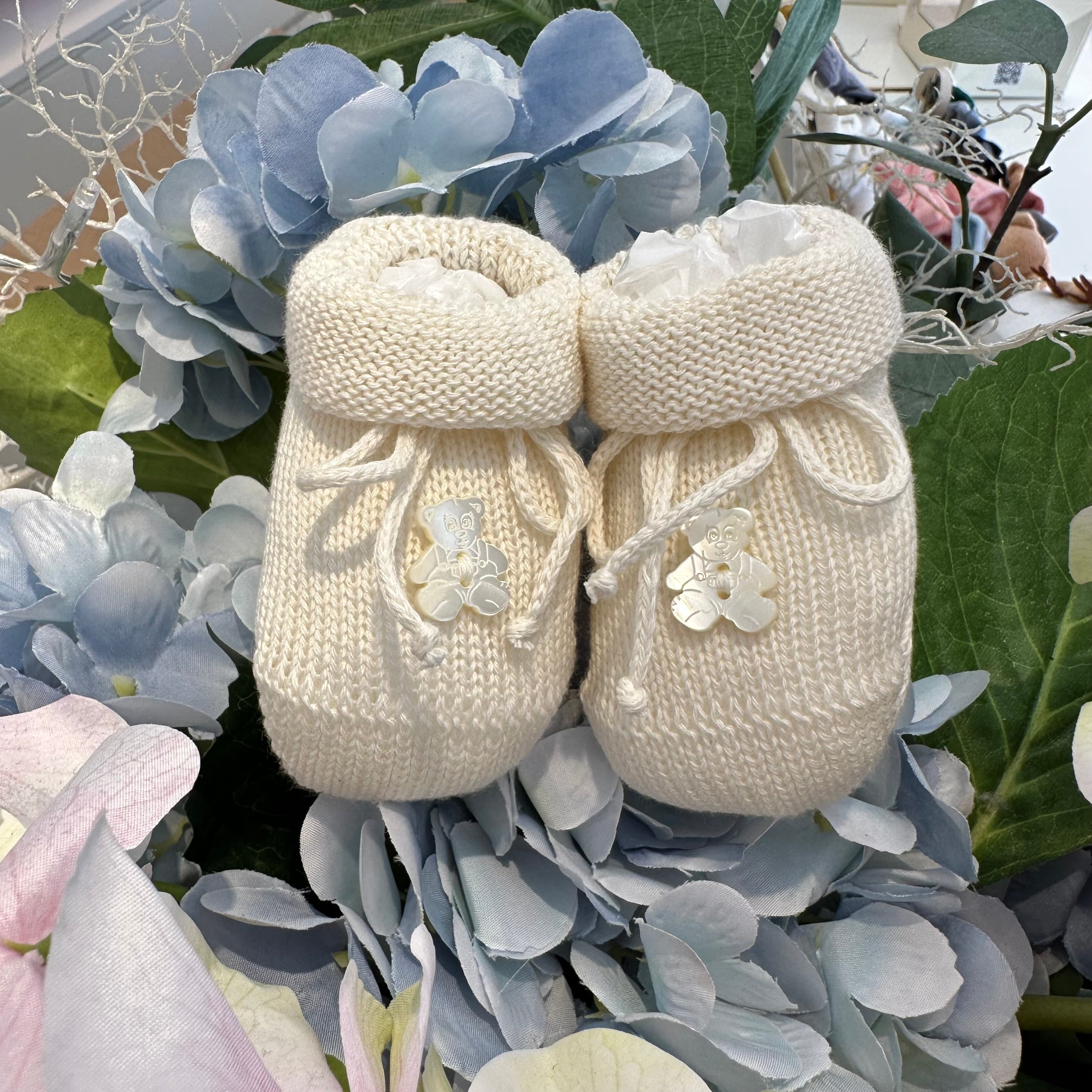 Scarpine nascita Con Orsetto in Caldo Cotone Made in Italy - Be Brave Boutique