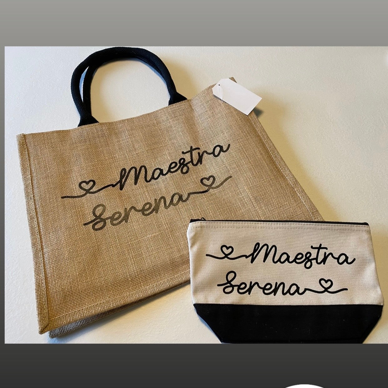 Borsa in Juta manico nero personalizzabile Regalo maestre fine anno - Be Brave Boutique