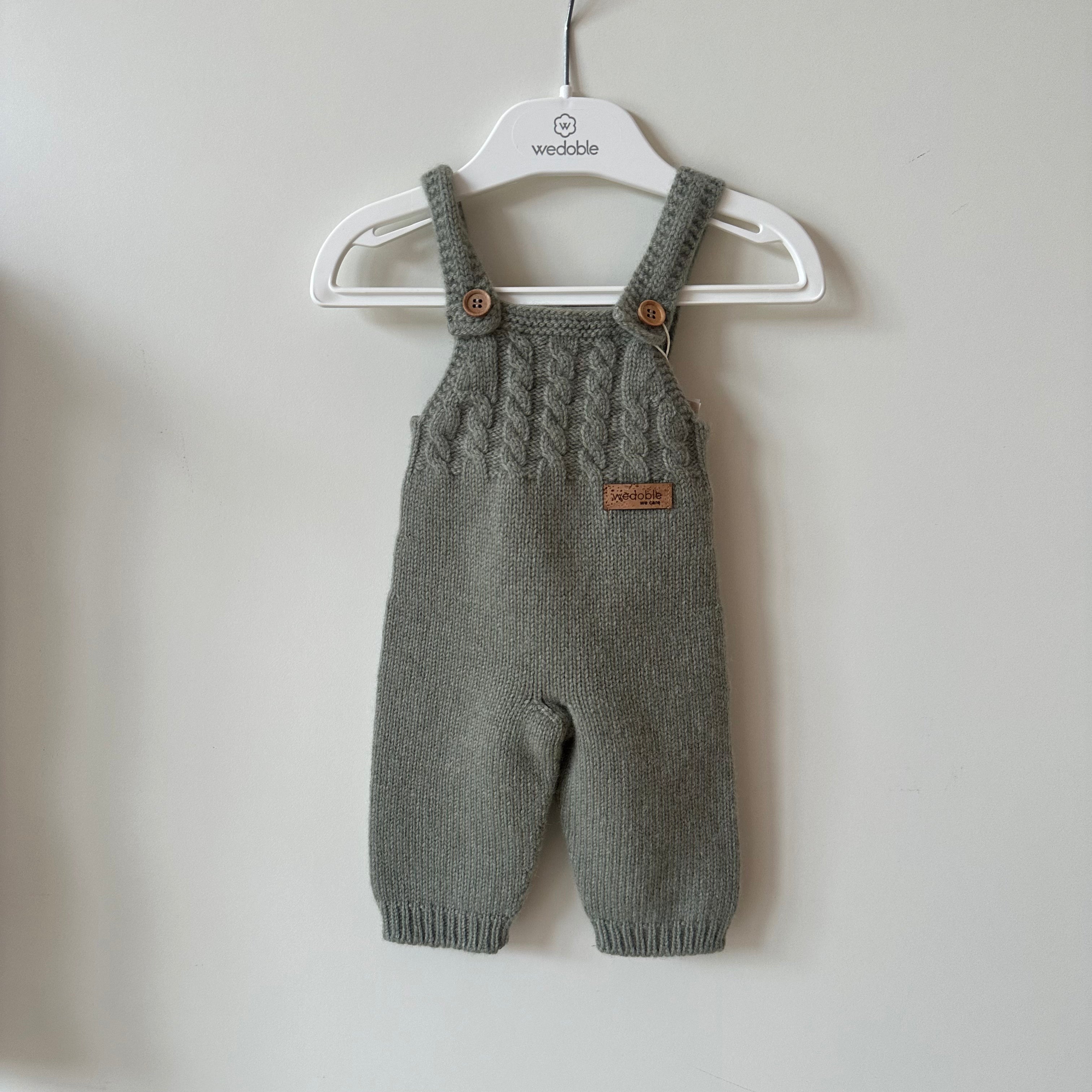 Salopette più Cardigan bimbo in Lana e Cachemire a trecce Verde - Be Brave Boutique