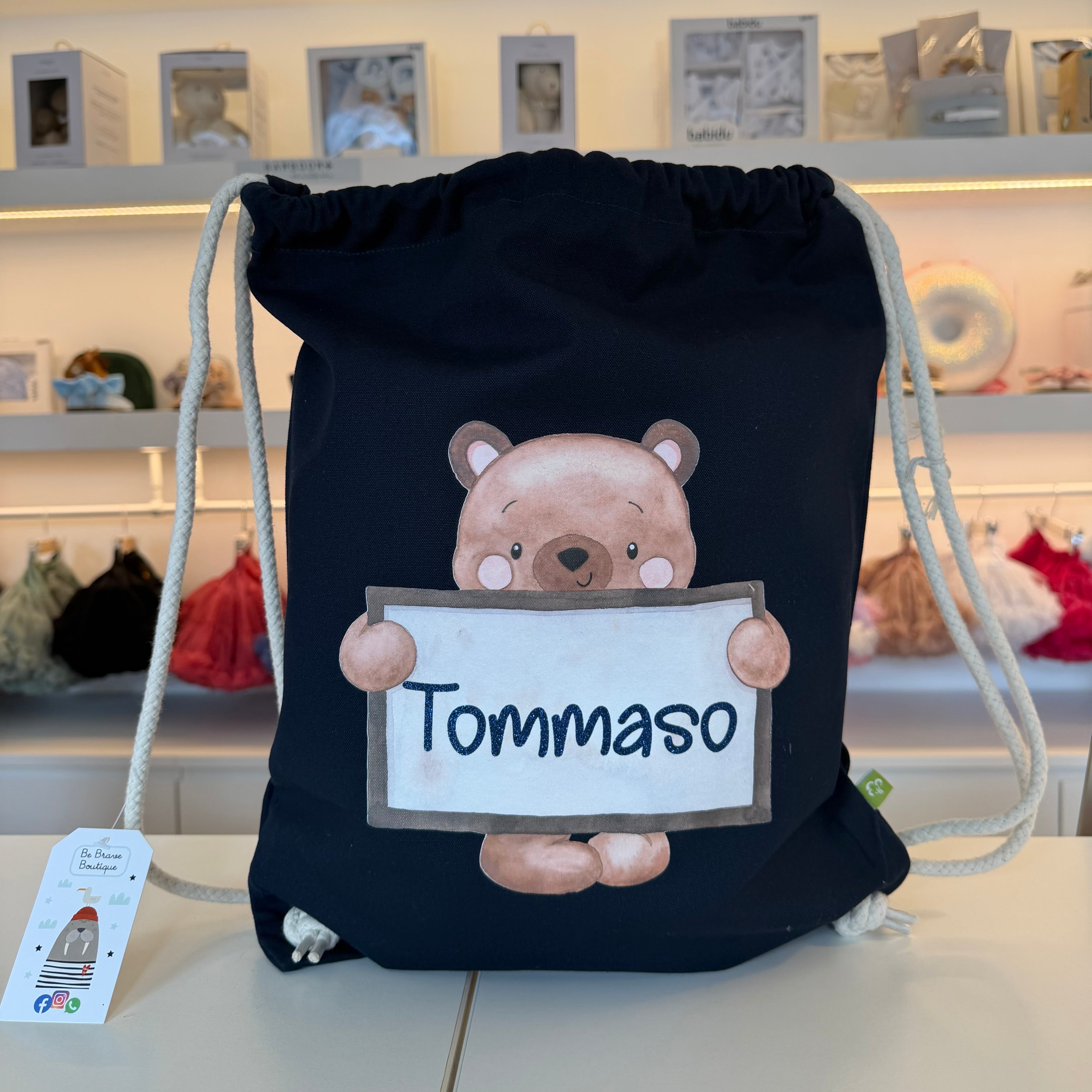 Zaino personalizzabile a sacca in cotone pesante Orsetto Lavagna