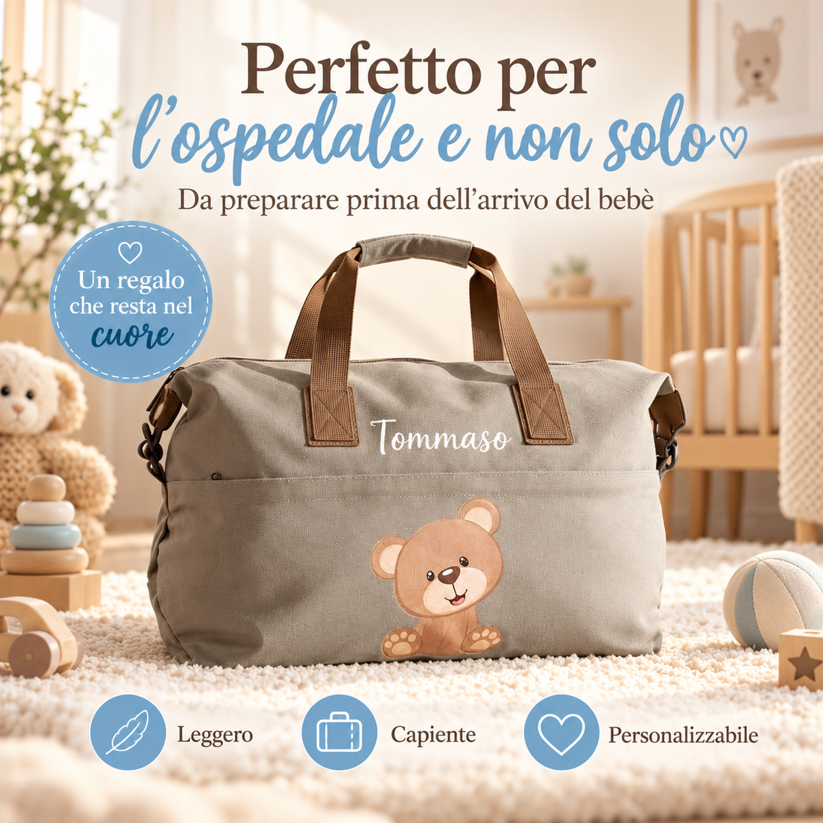 Borsa Multifunzionale adattabile al Passeggino e Personalizzabile Orsetto