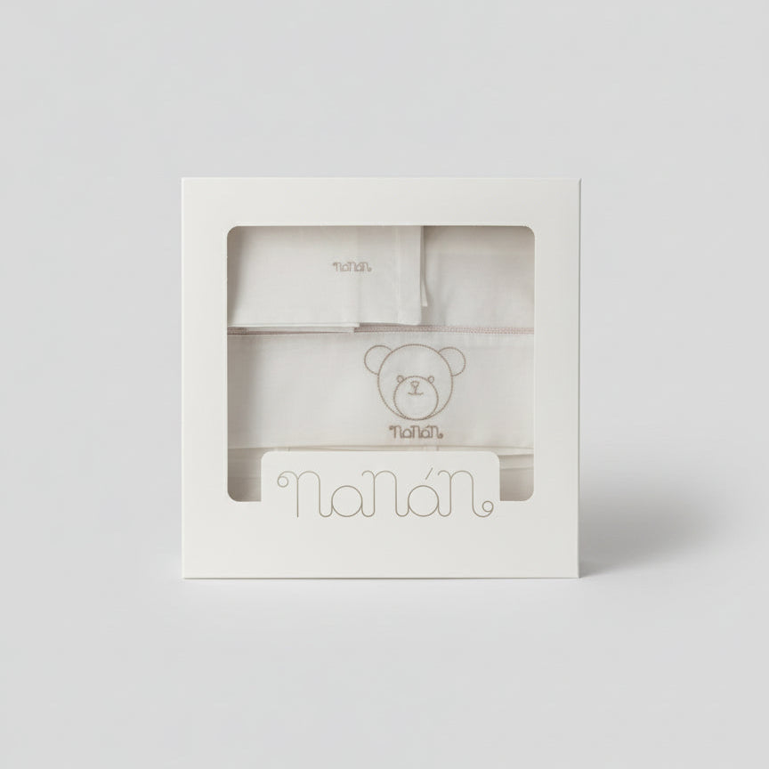 Lenzuolo carrozzina con piping Nanan con ricamo orsetto