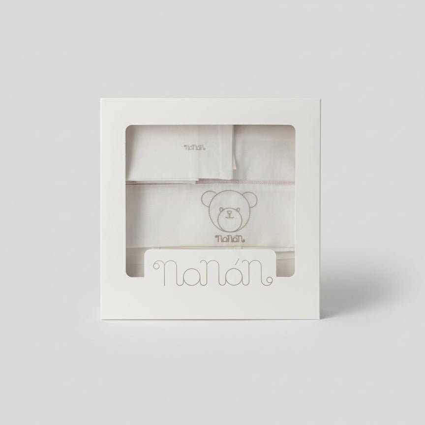 Lenzuolo carrozzina con piping Nanan con ricamo orsetto