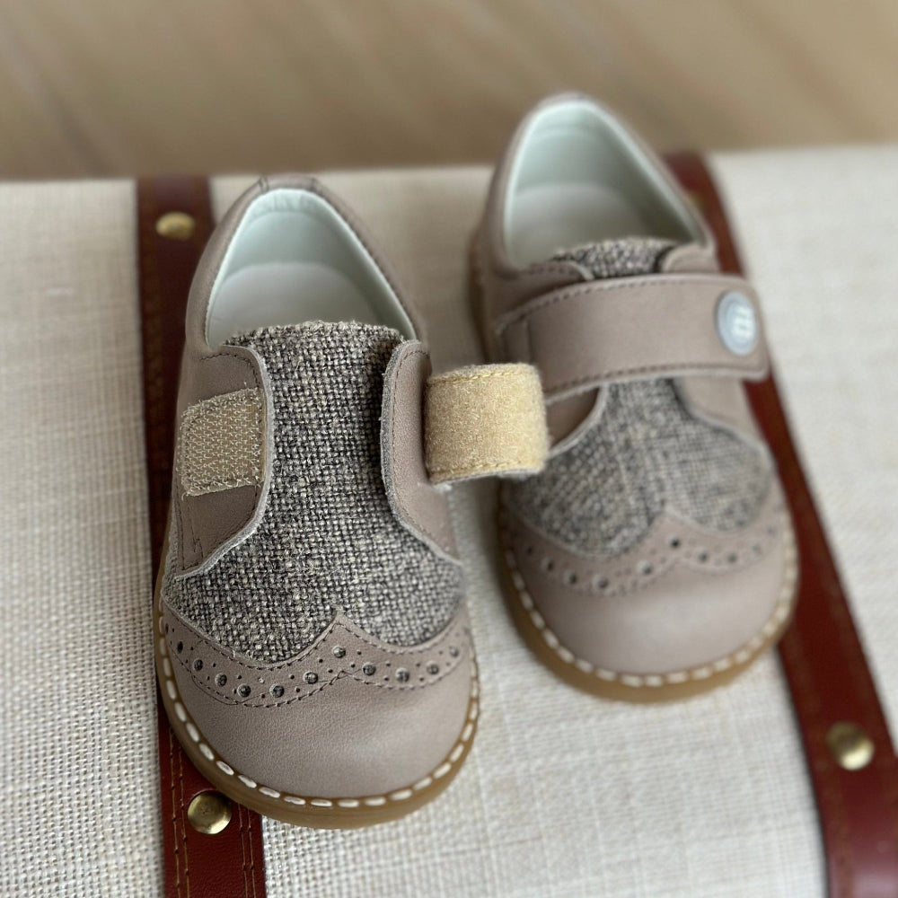 ANDANINES Sandali bimbo Lino/ Tortora con plantare anatomico - Be Brave Boutique