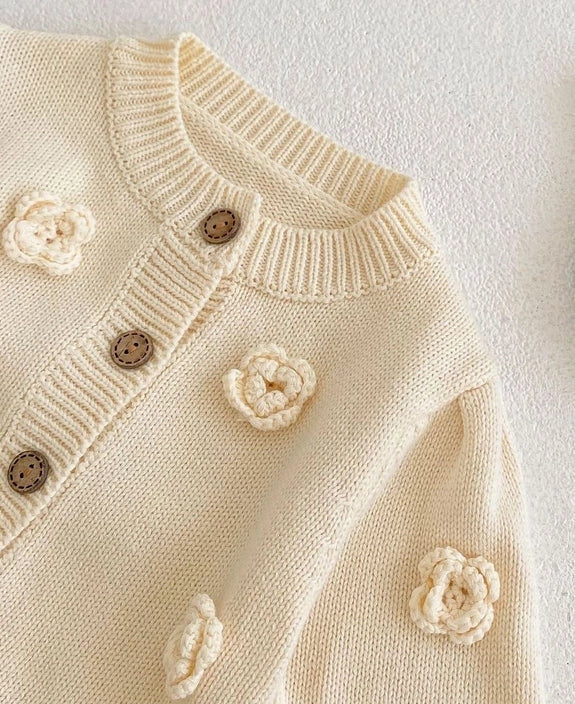 Cardigan in cotone con Fiori Panna - Be Brave Boutique