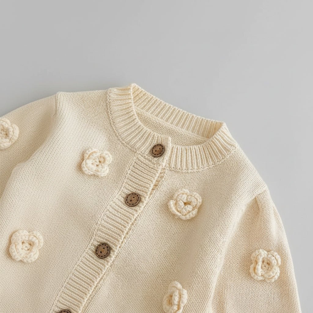 Cardigan in cotone con Fiori Panna - Be Brave Boutique