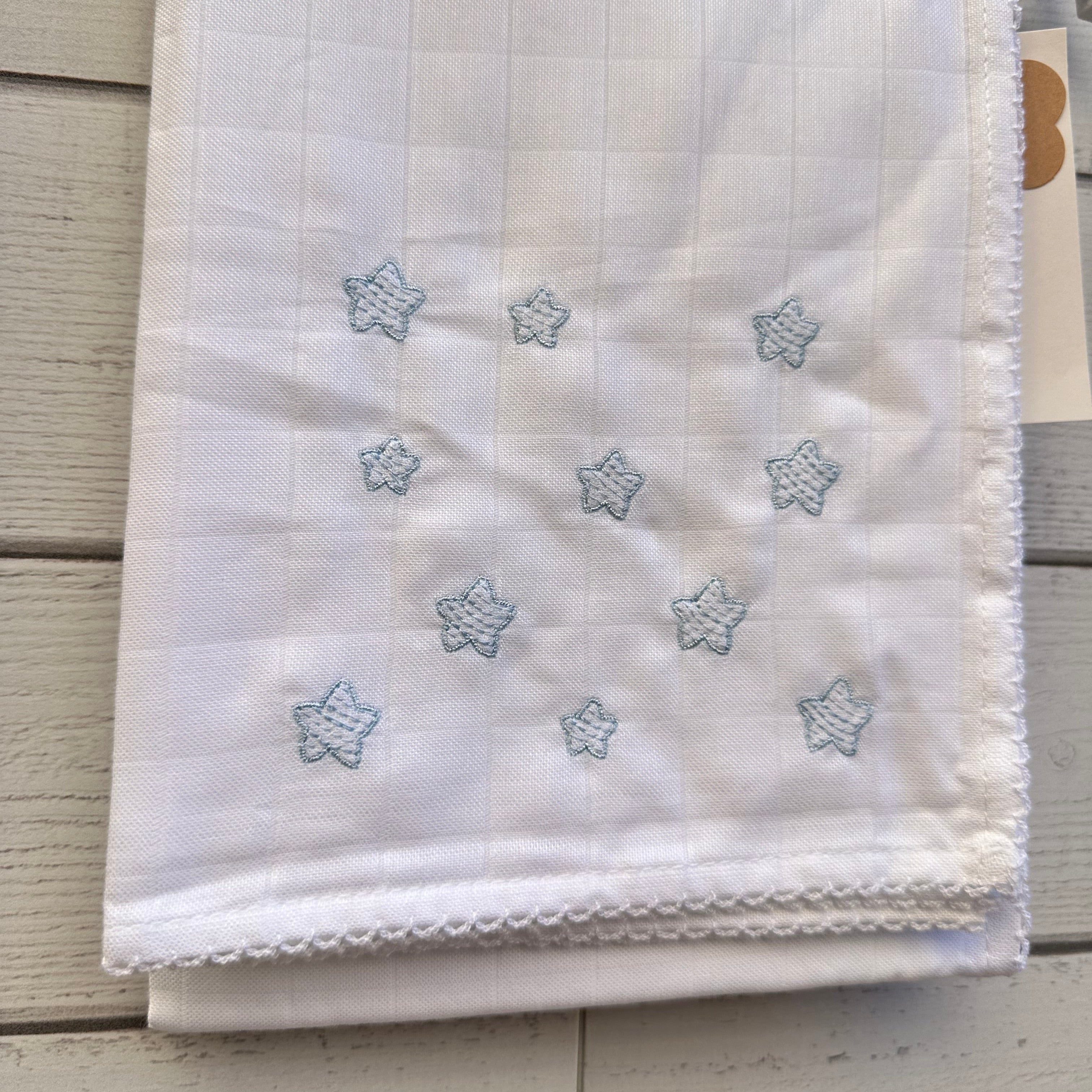 Wedoble Mussola in Cotone Ricamata Stelline Azzurro - Be Brave Boutique