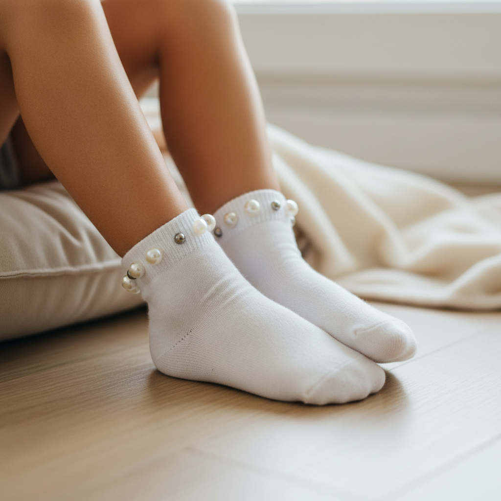Calze Basse bimba con perline in cotone Meia Pata
