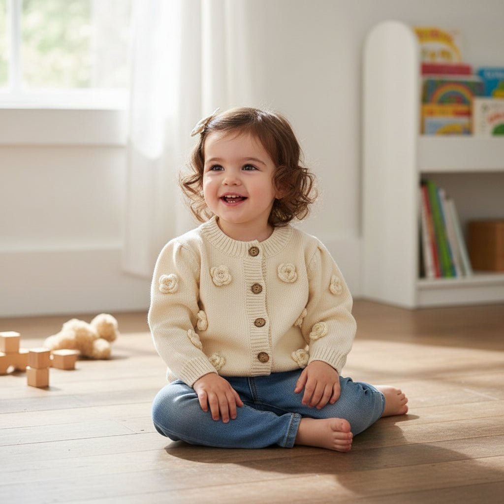 Cardigan in cotone con Fiori Panna - Be Brave Boutique