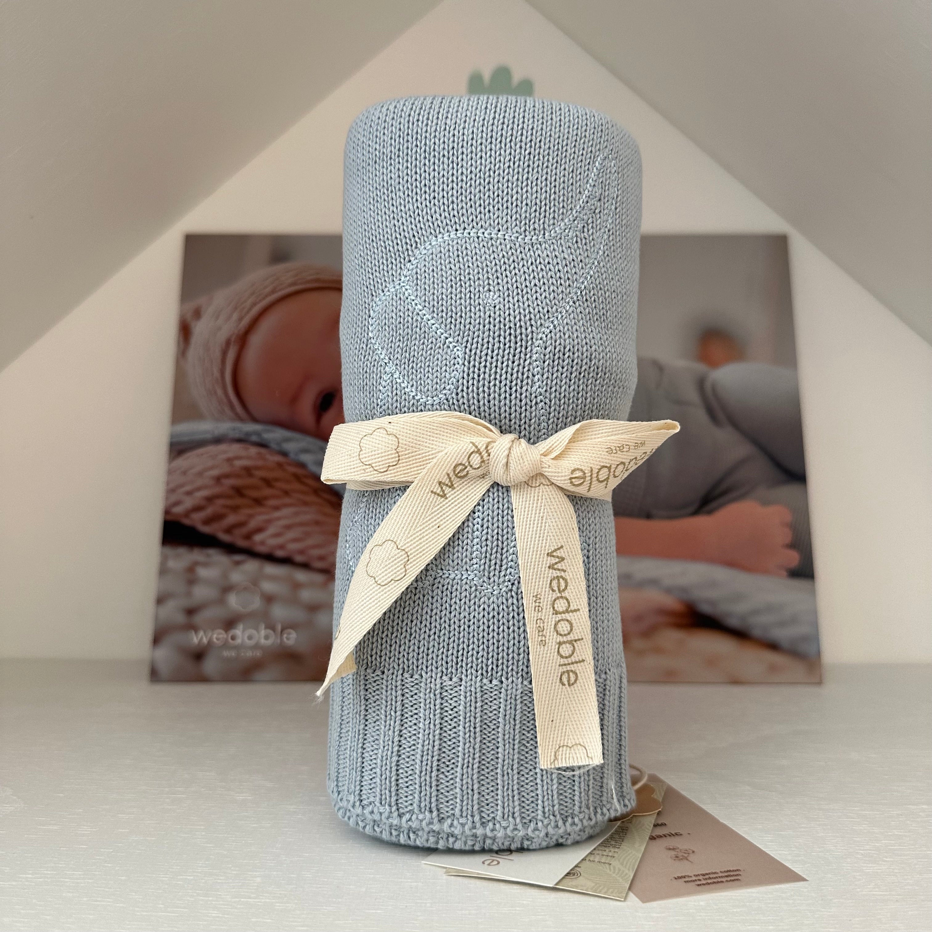 Coperta in in 100% cotone Azzurro Con ricamo Elefatino - Be Brave Boutique