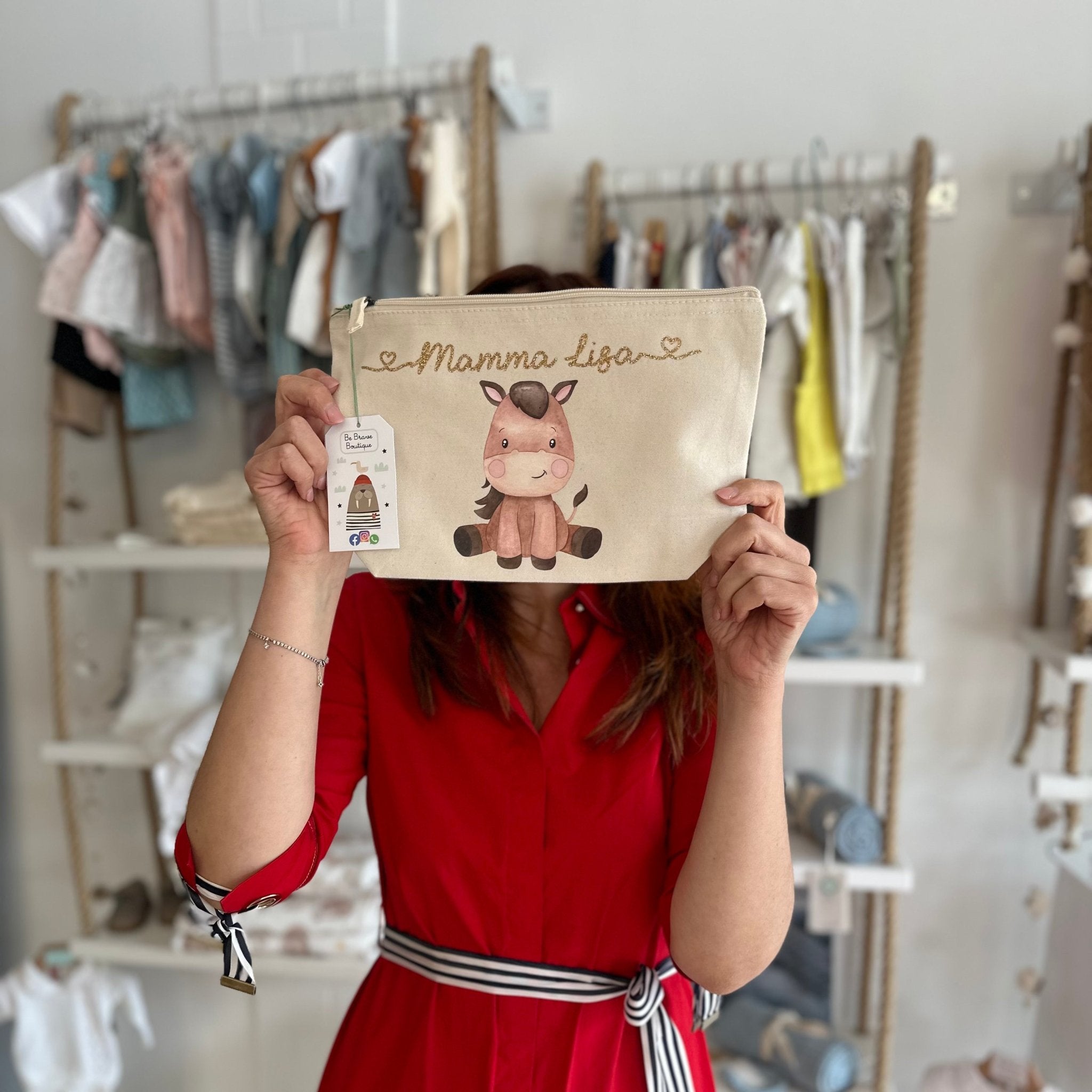 Pochette in cotone organico personalizzabile Baby Horse - Be Brave Boutique