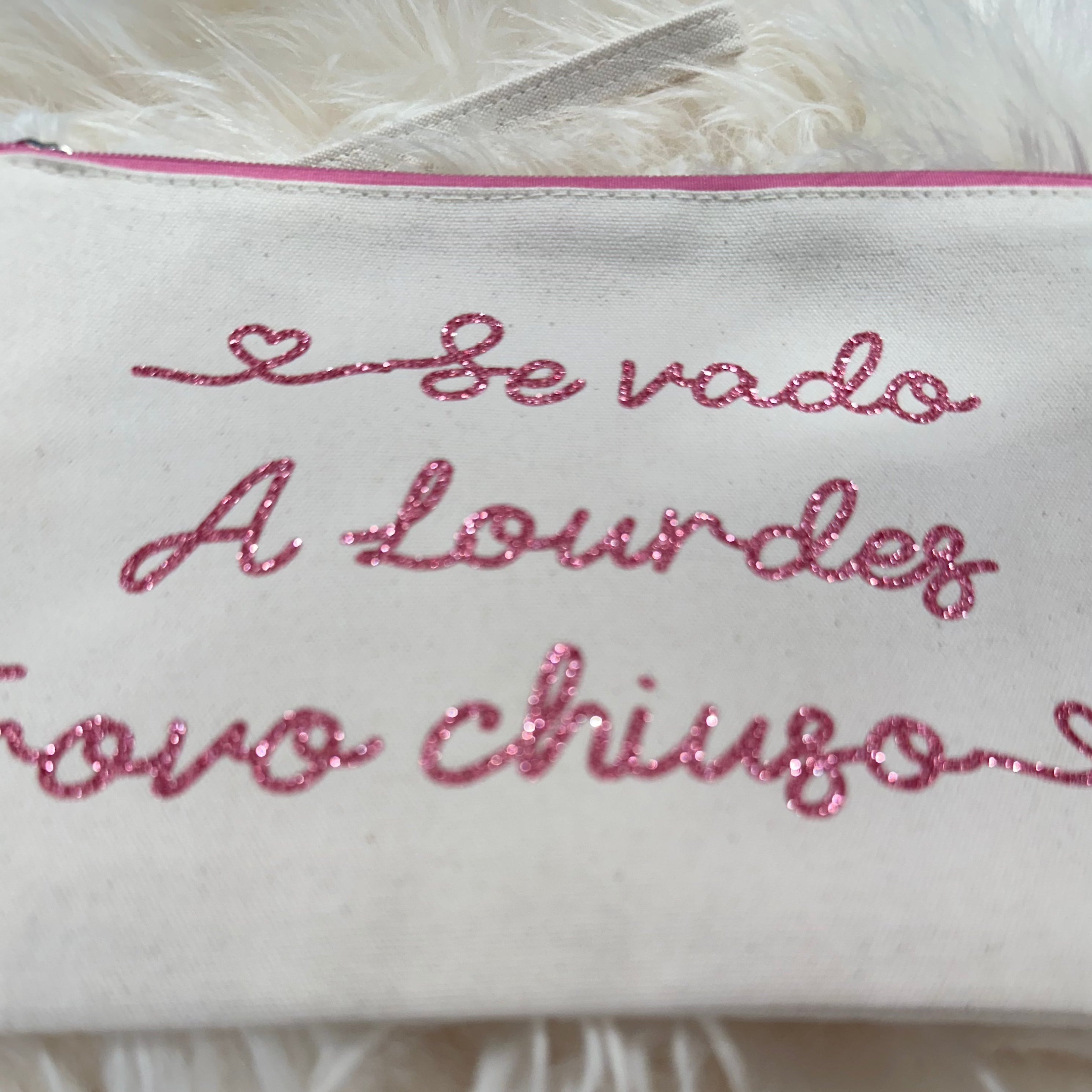 Pochette in cotone Beige zip rosa Frase divertente idea regalo - Be Brave Boutique