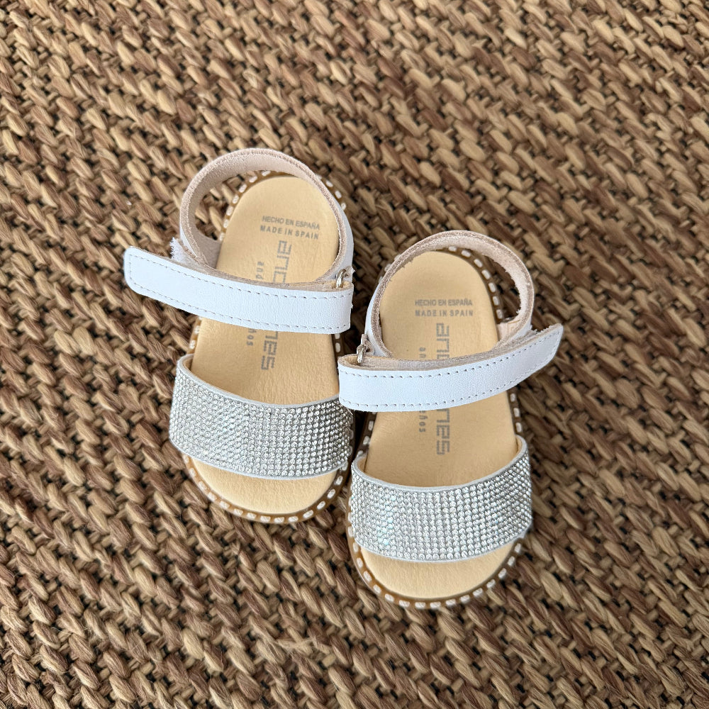 Sandali Andanines in Pelle Bianco con dettaglio pietre per bambina