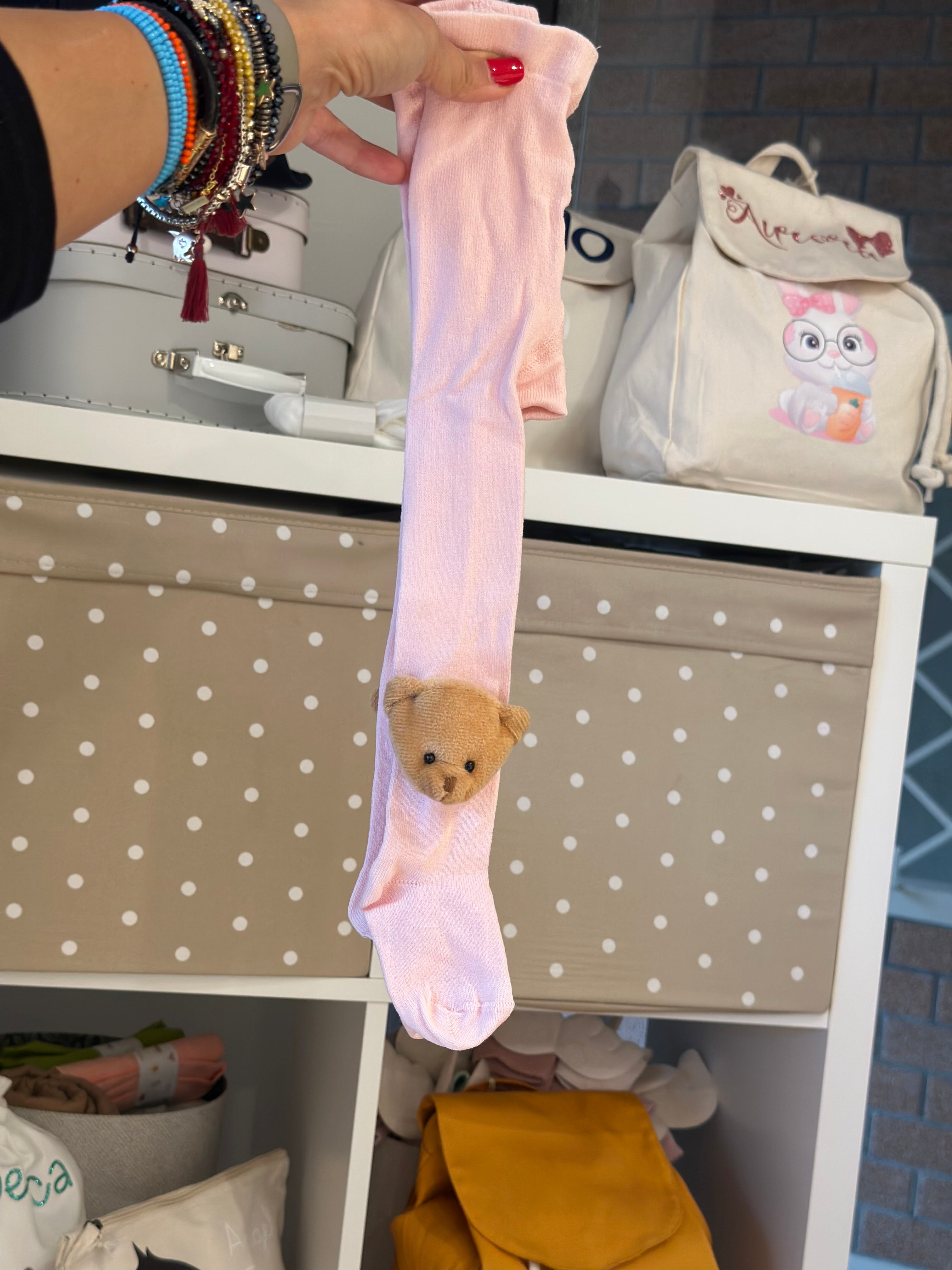 Calzamaglia Rosa per bambini con Orsetto Meia Pata - Be Brave Boutique