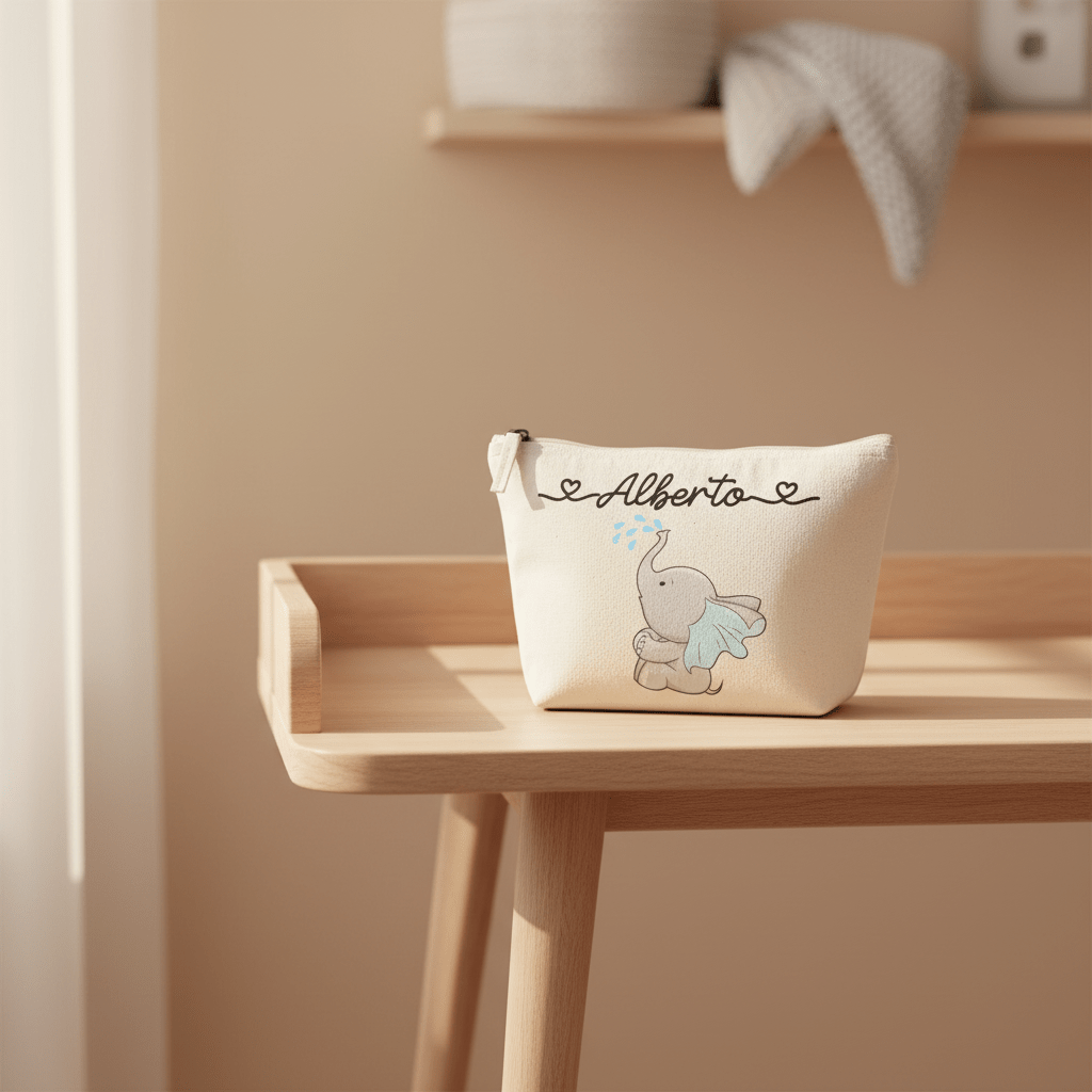 Pochette Neonato Personalizzata con Nome – Beauty Bambino Elefantino gocce