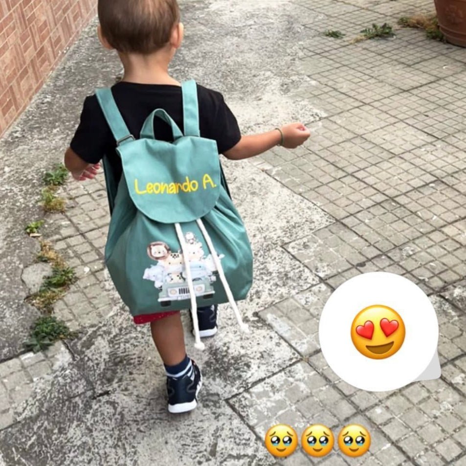 Set asilo Mini Zaino, Sacchetto cambi e beauty Safari Verde - Be Brave Boutique