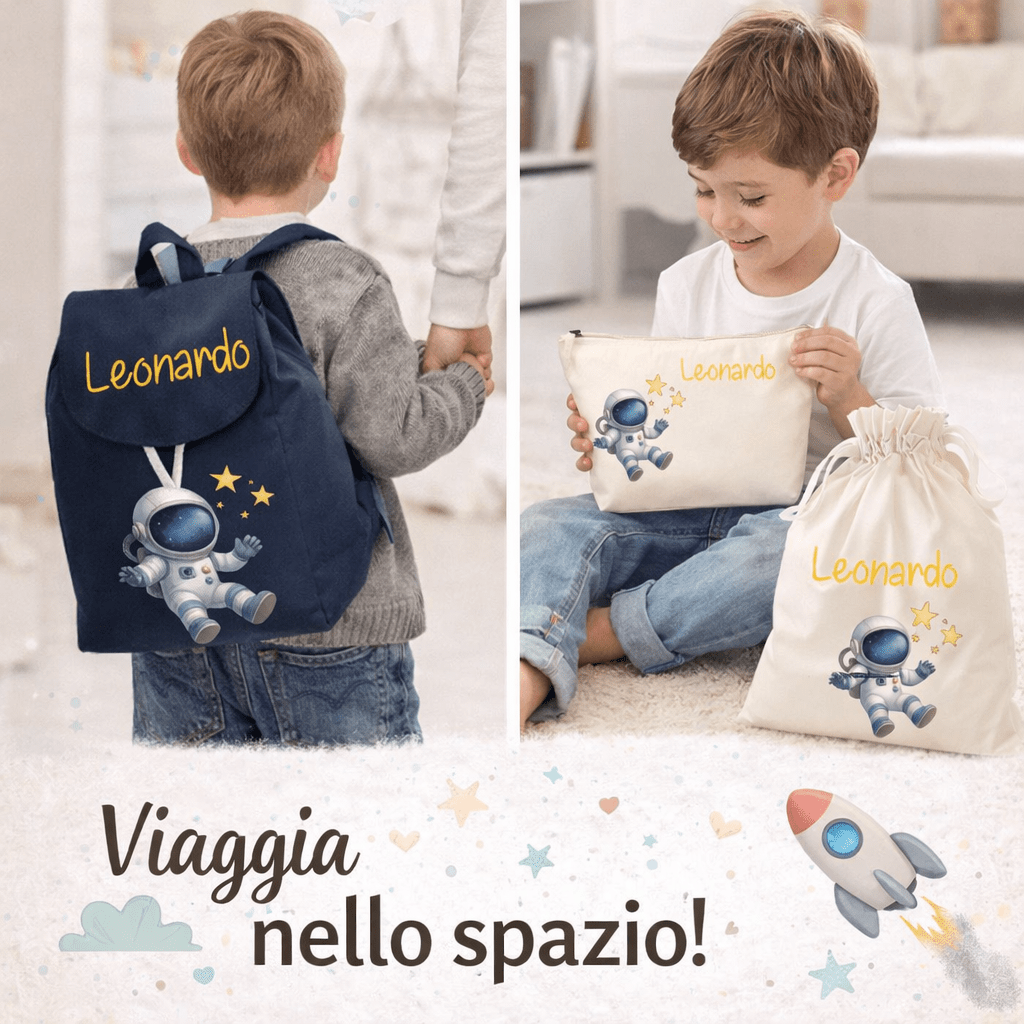 Set asilo Mini Zaino personalizzabile , Sacchetto cambi e beauty Astronauta