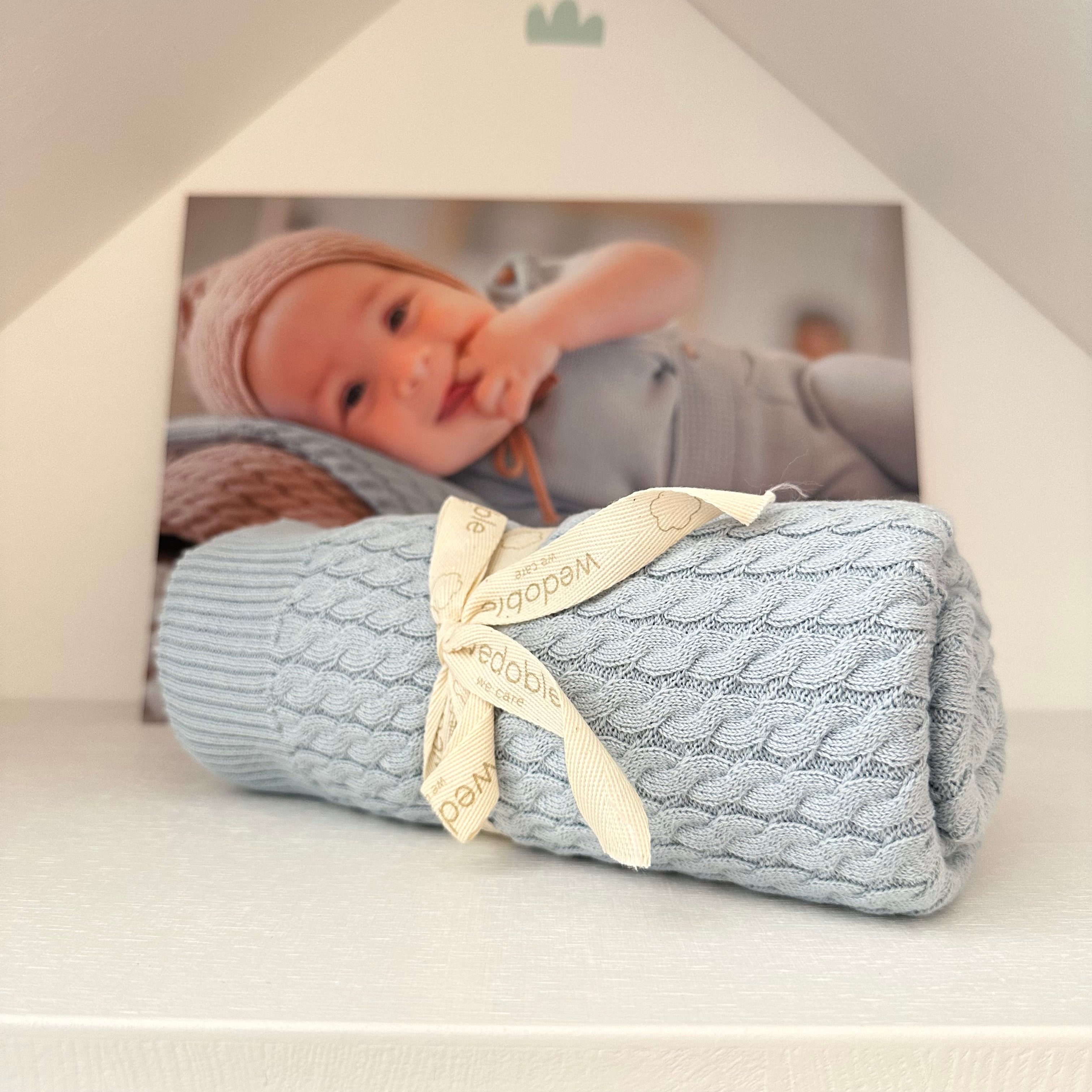 Coperta in in 100% cotone Trecce Azzurro - Be Brave Boutique