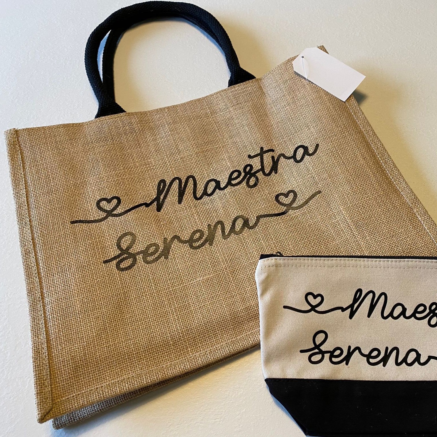 Borsa in Juta manico nero personalizzabile Regalo maestre fine anno - Be Brave Boutique