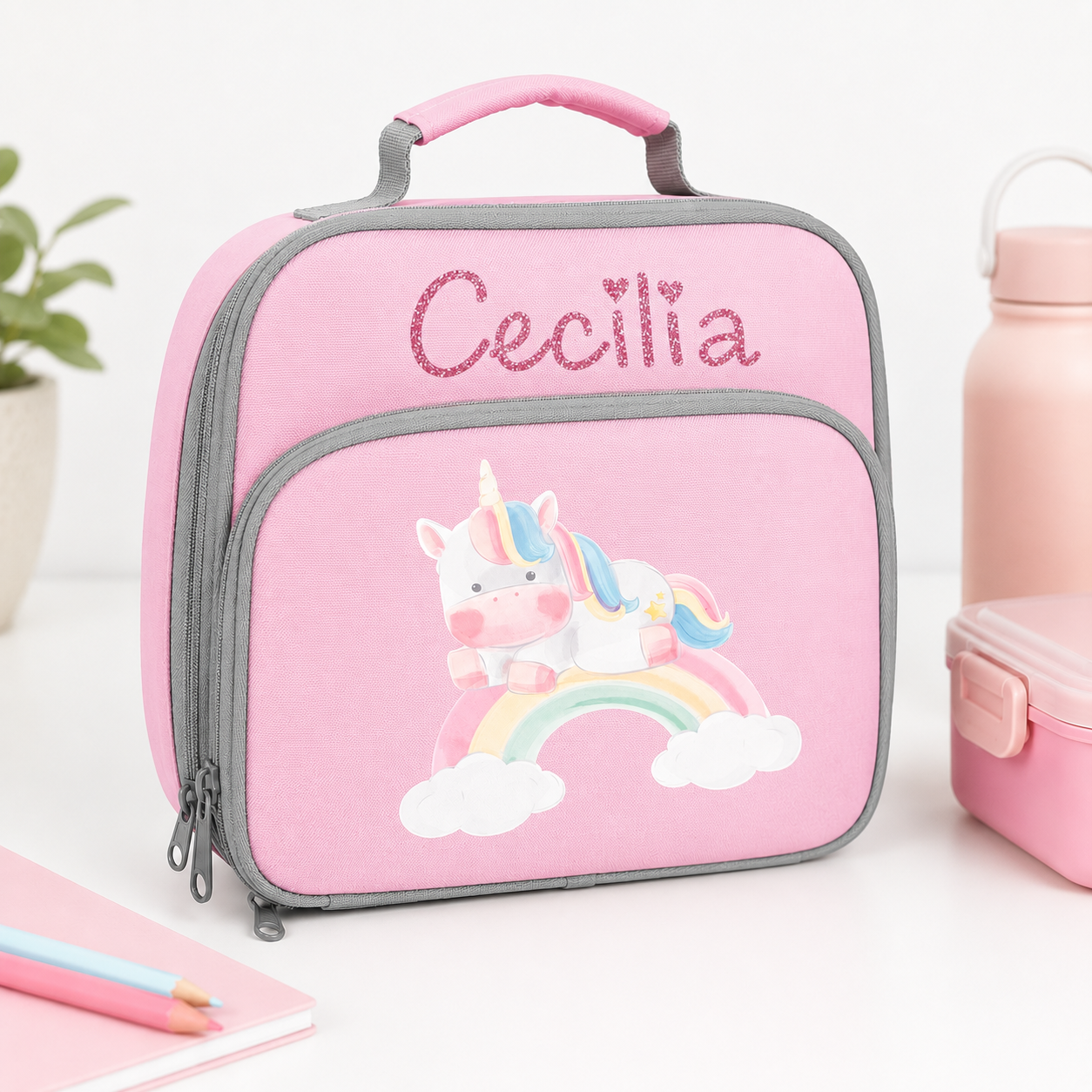 Porta Merenda per Bambini personalizzabile Unicorno Arcobaleno