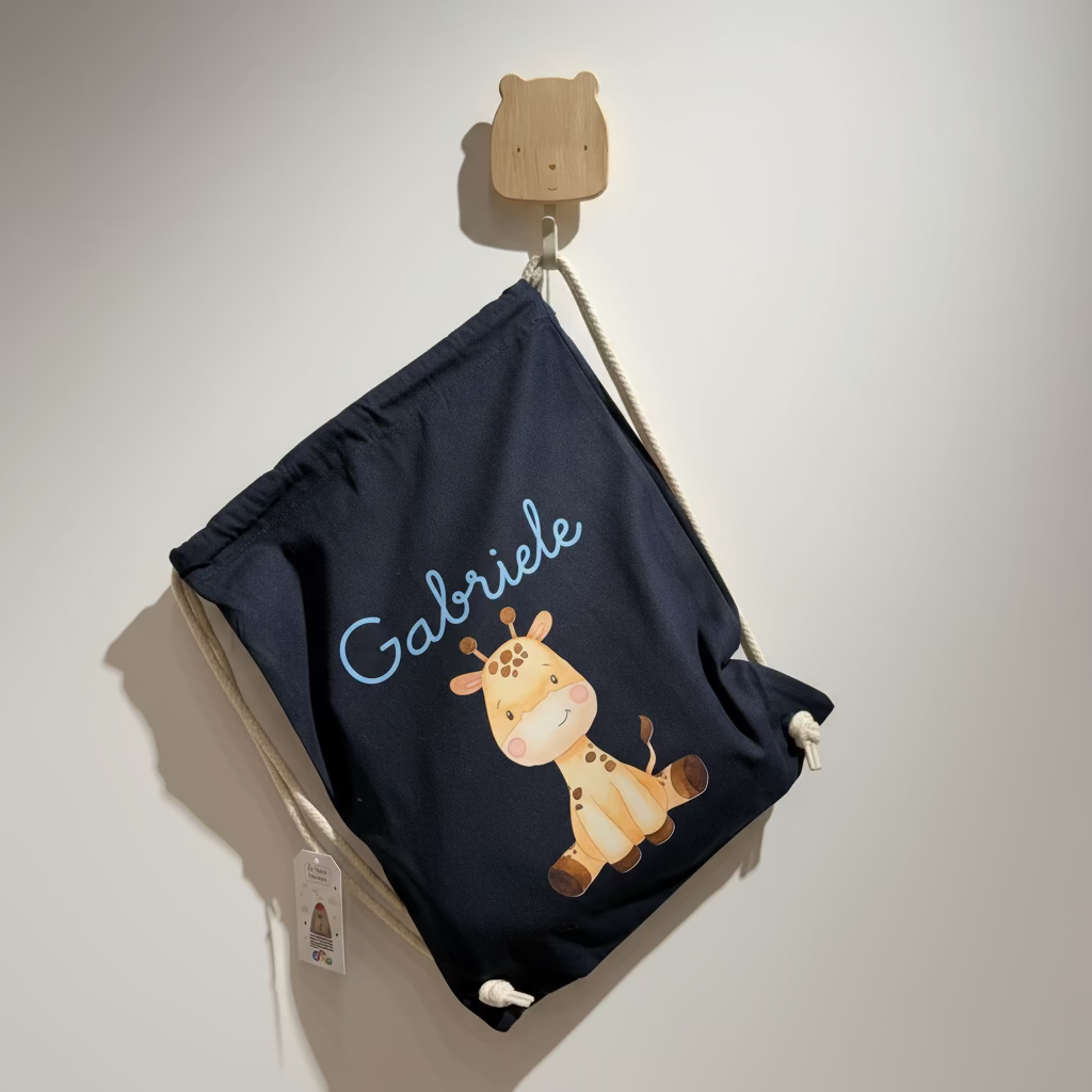 Zaino Sacca Asilo Personalizzato – Bambino con Nome Cucciolo di Giraffa