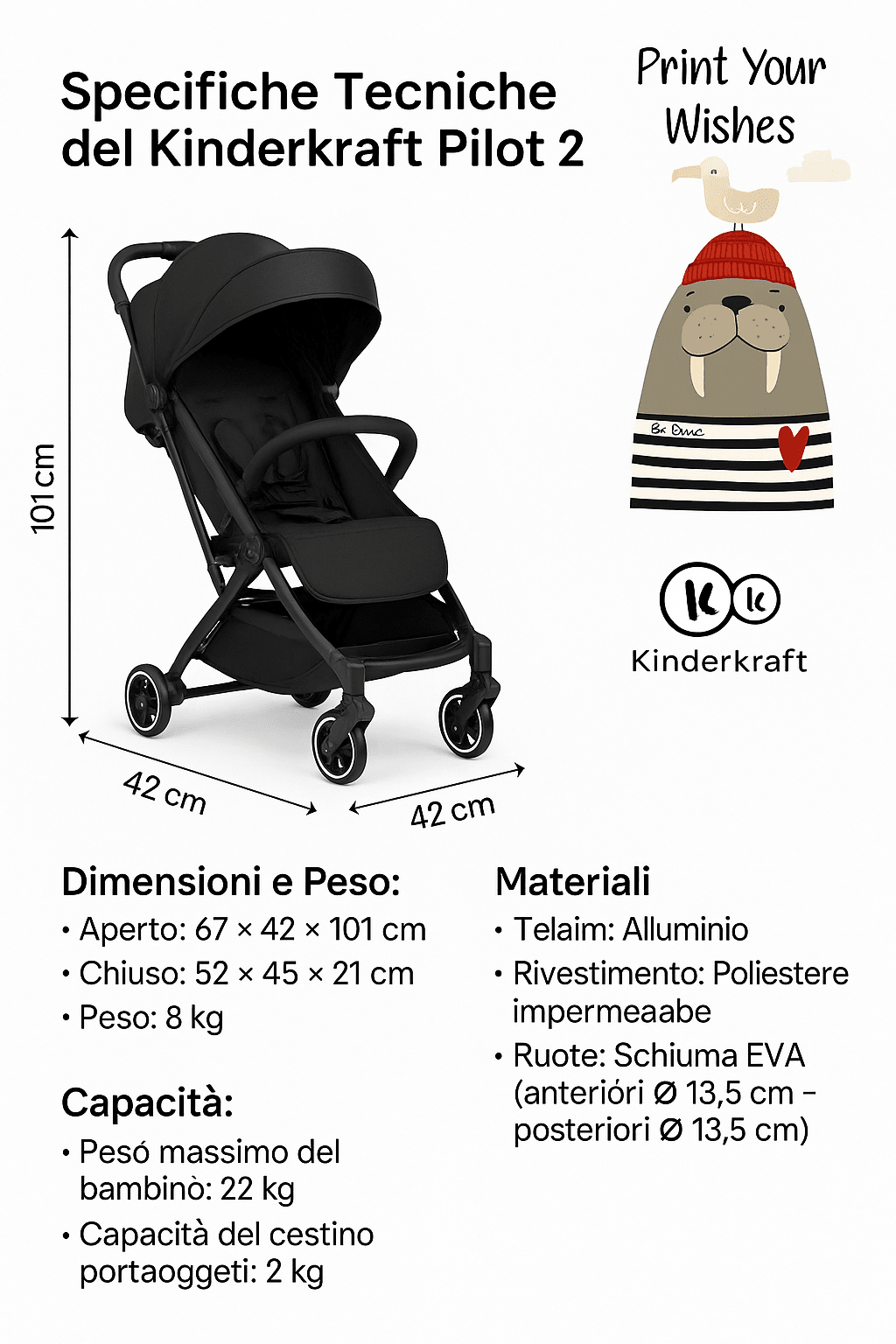Passeggino per aereo PILOT 2 Nero - Be Brave Boutique