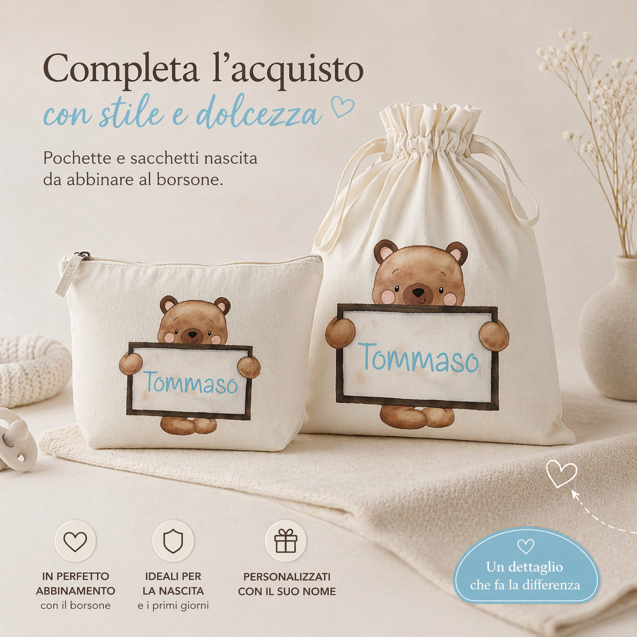 Pochette Neonato Personalizzata con Nome – Beauty Bambino Orsetto Lavagna