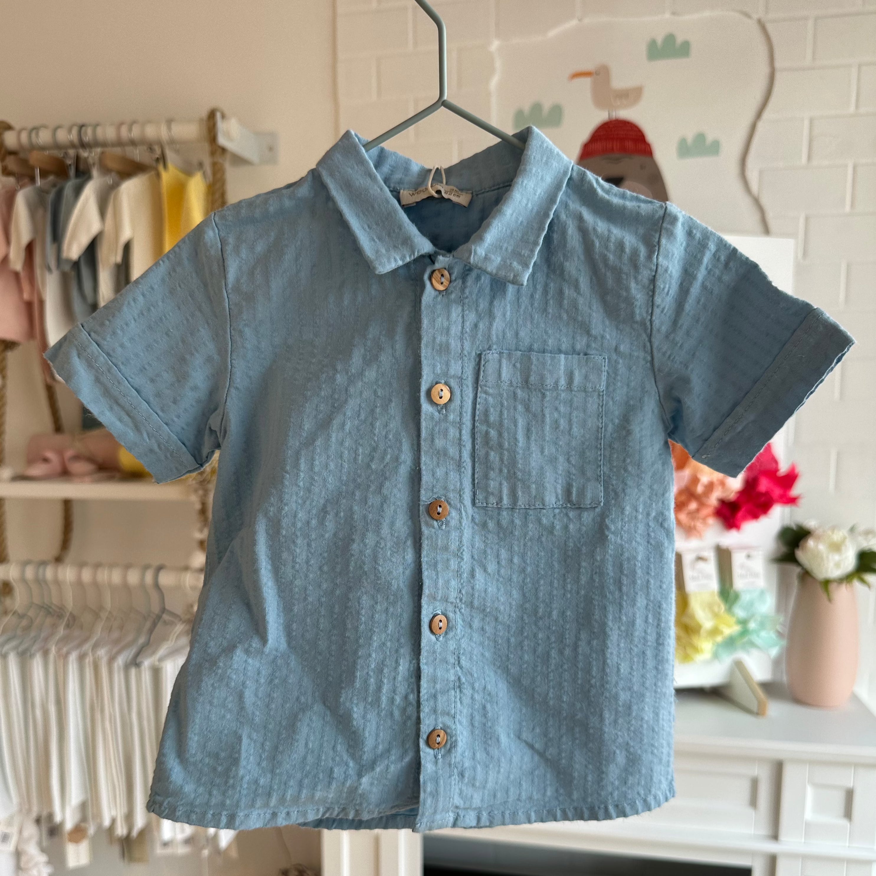 Camicia in cotone CELESTE a maniche corte - Be Brave Boutique