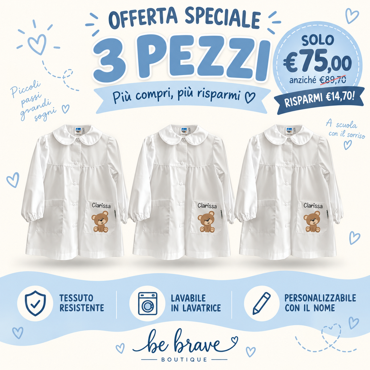 Personalized Girls' Preschool Apron – with Name Siggi Bear