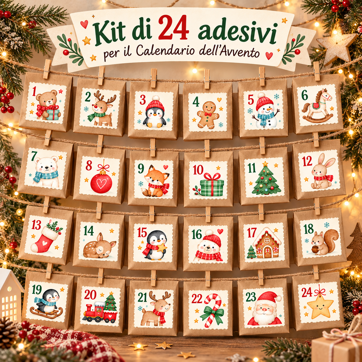 Kit 24 adesivi calendario dell’avvento